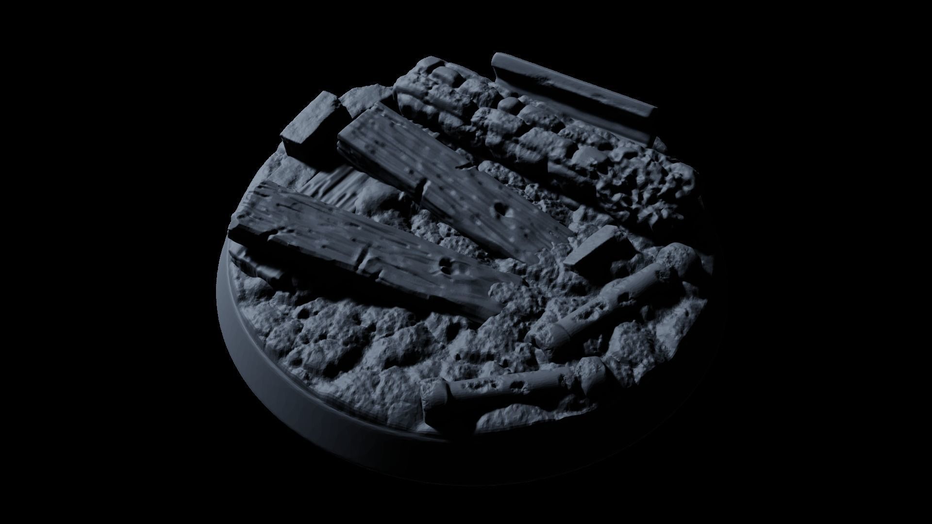 Rubble Ruins Miniature Bases 32mm 3D print model_3