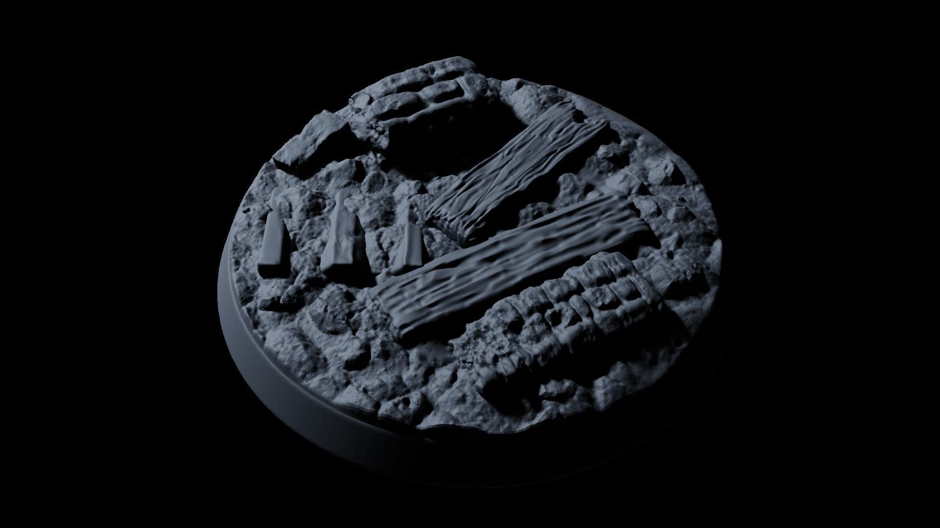 Rubble Ruins Miniature Bases 32mm 3D print model_11