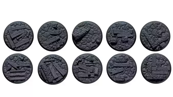 Rubble Ruins Miniature Bases 32mm 3D print model