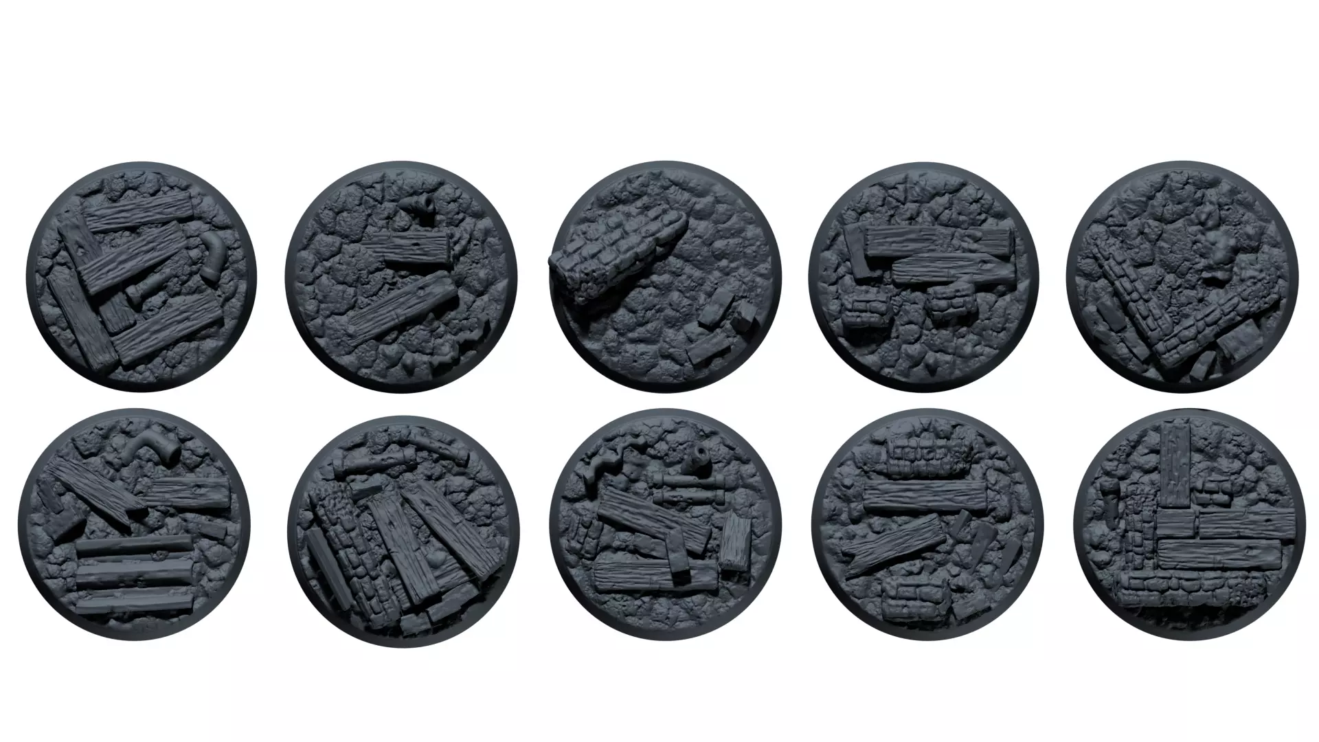 Rubble Ruins Miniature Bases 32mm 3D print model_0