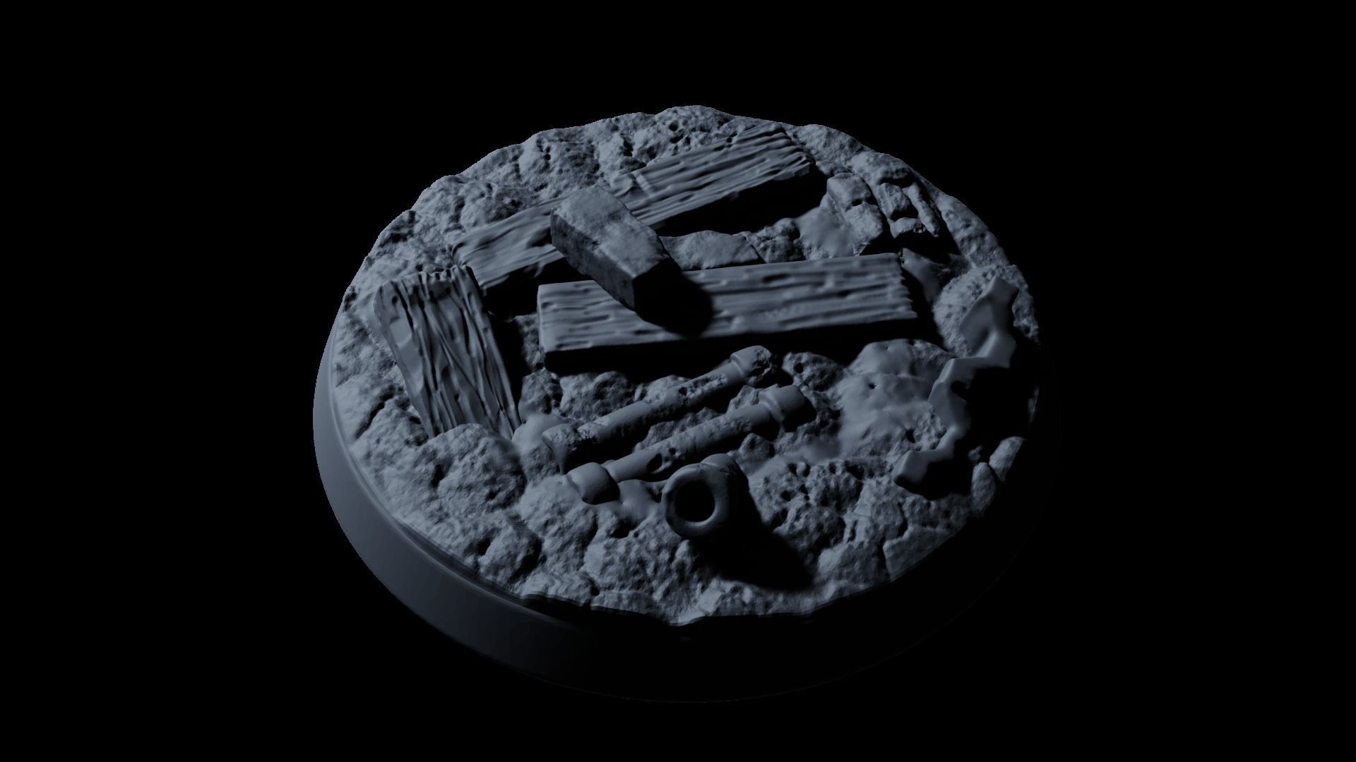 Rubble Ruins Miniature Bases 32mm 3D print model_15