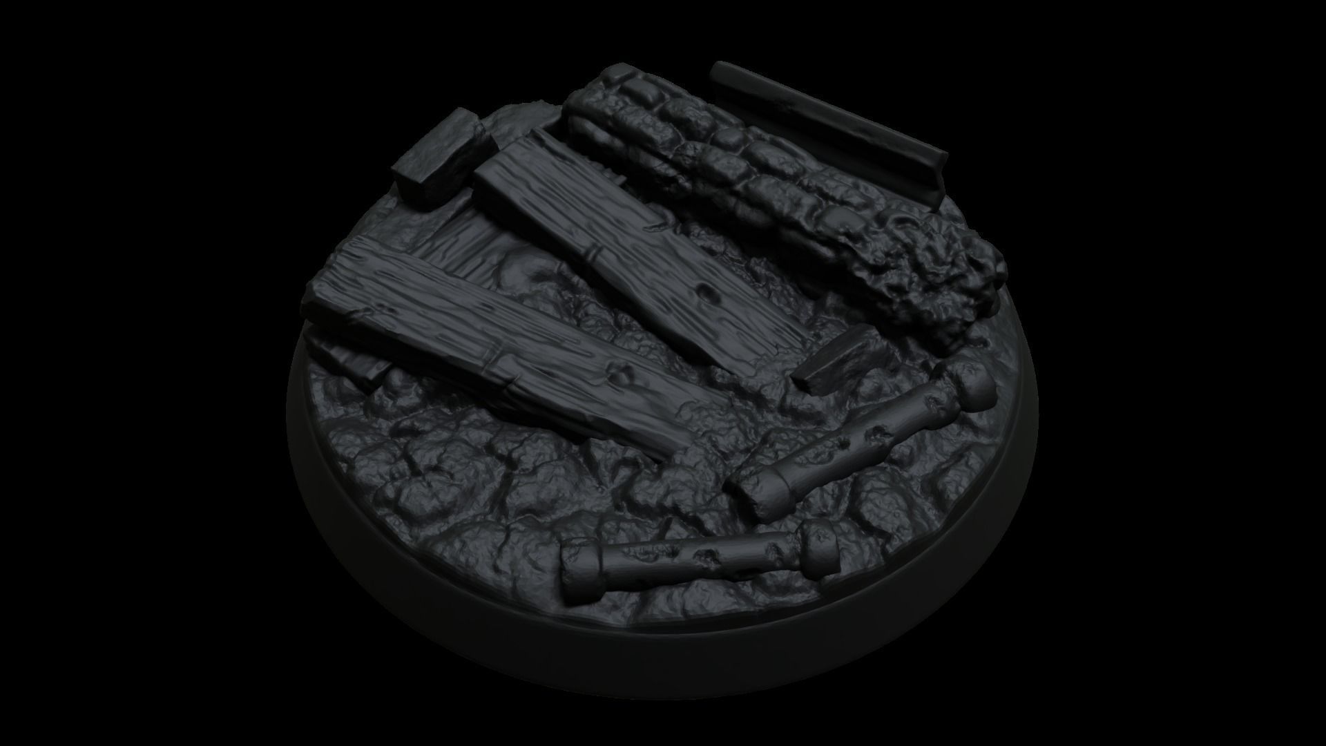Rubble Ruins Miniature Bases 32mm 3D print model_4