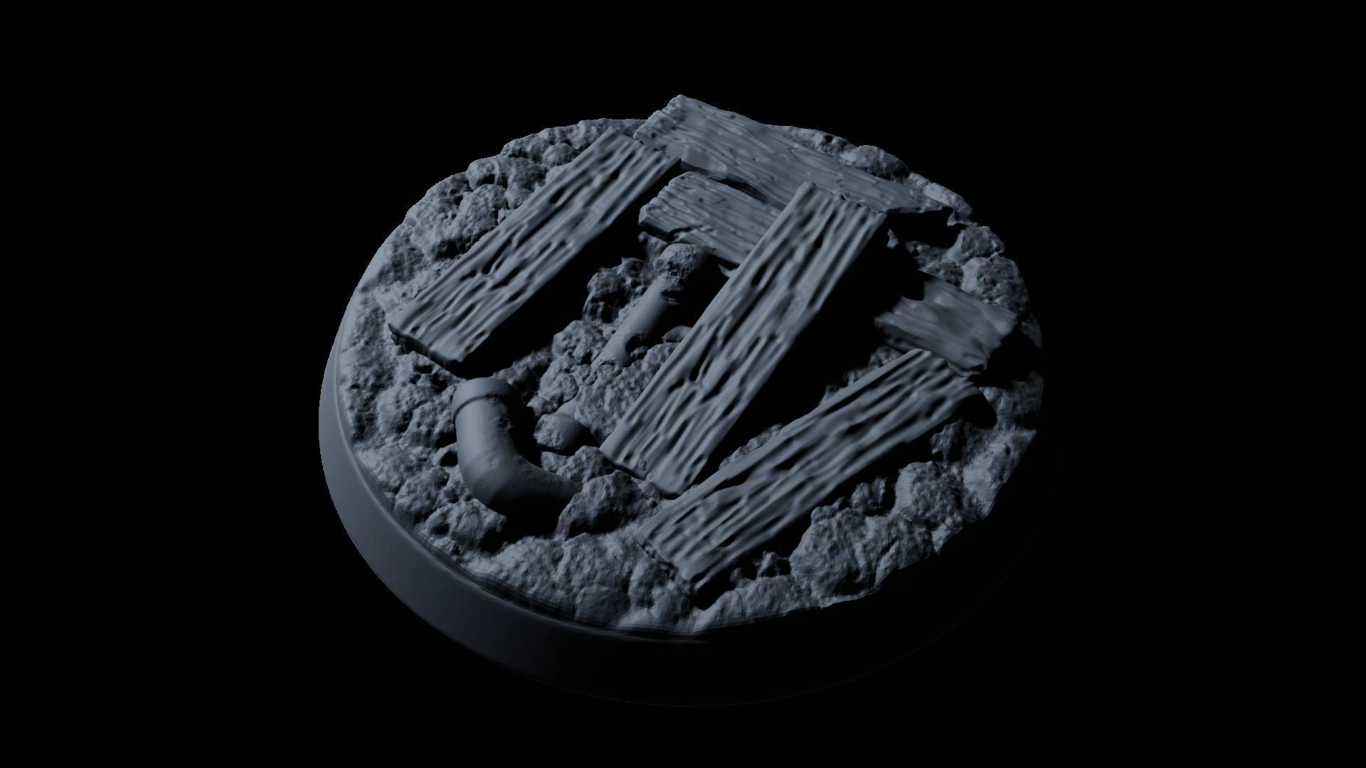 Rubble Ruins Miniature Bases 32mm 3D print model_20