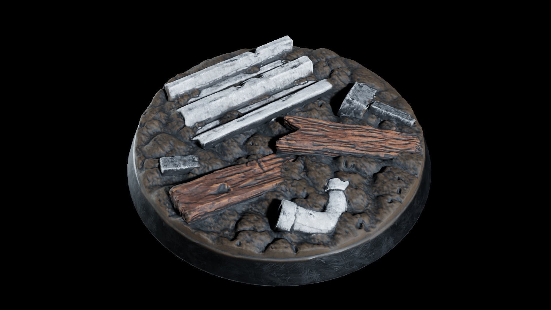 Rubble Ruins Miniature Bases 32mm 3D print model_8