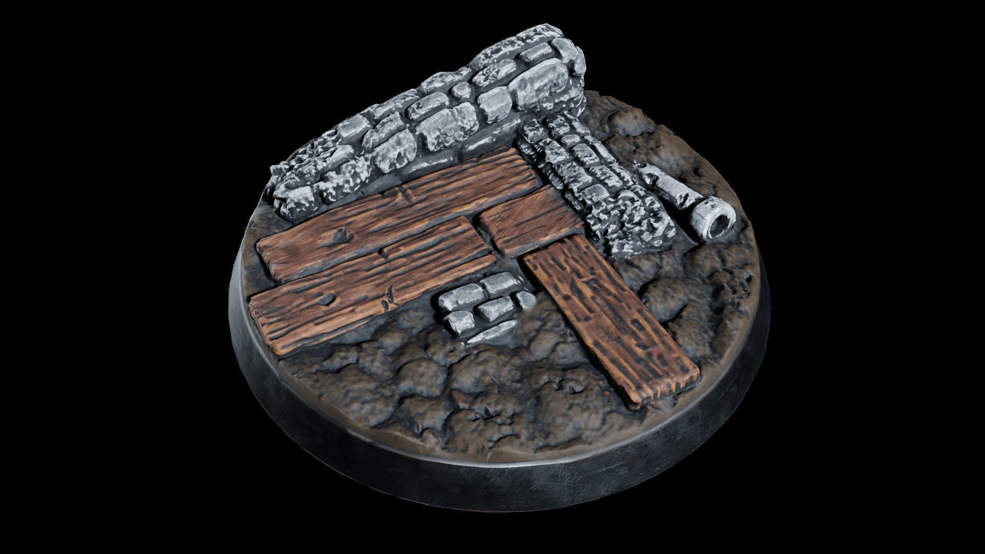Rubble Ruins Miniature Bases 32mm 3D print model_2