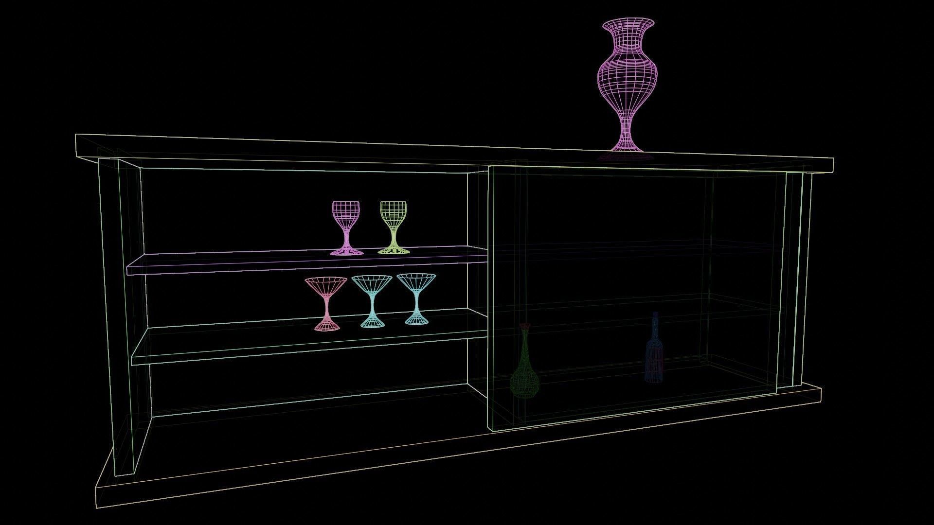 Bar Cabinet Glass Bottle Vase animated furnitur Low-poly 3D model_19