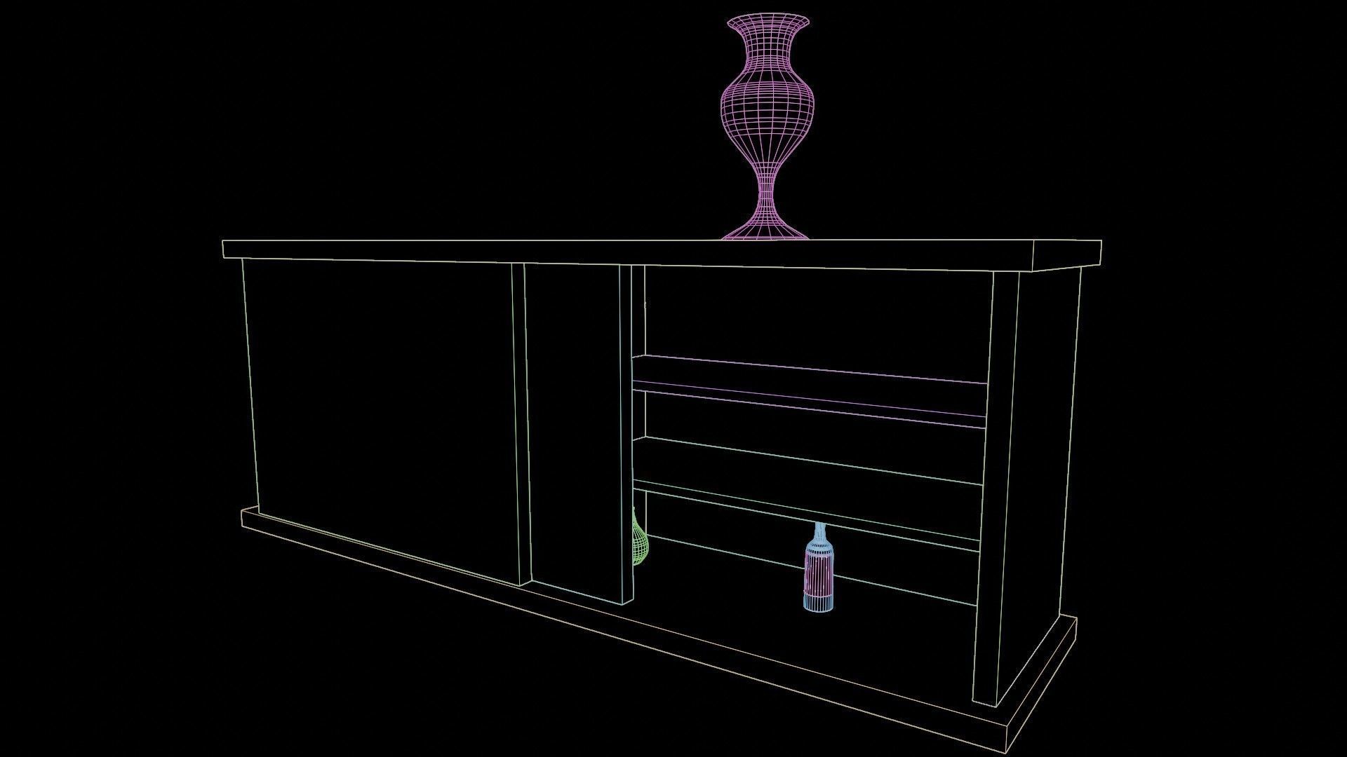 Bar Cabinet Glass Bottle Vase animated furnitur Low-poly 3D model_17