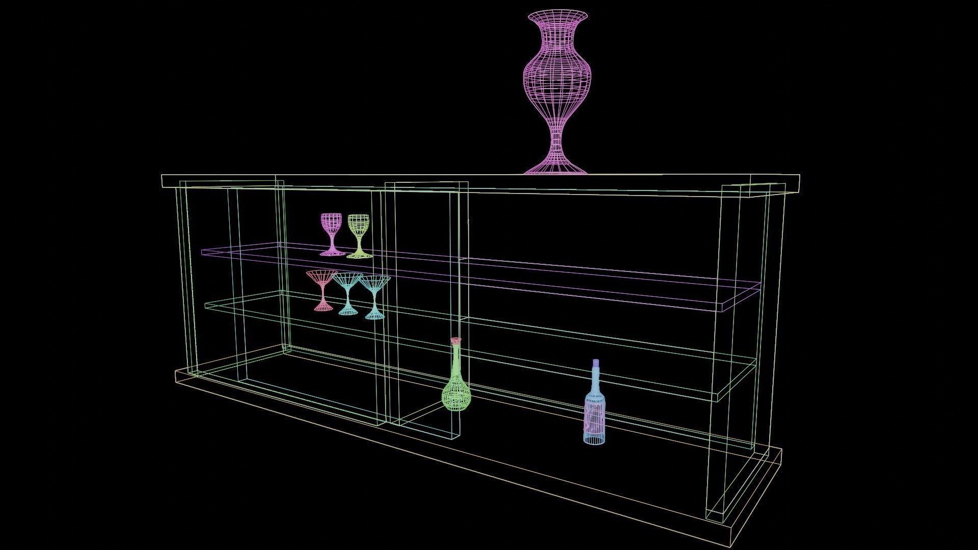 Bar Cabinet Glass Bottle Vase animated furnitur Low-poly 3D model_4