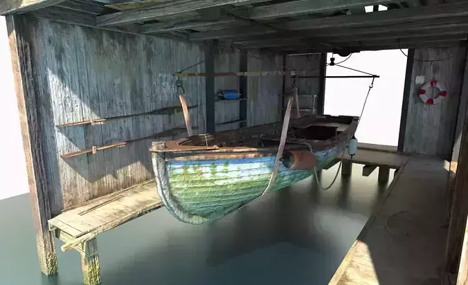 Boathouse hut on stilts 3D model