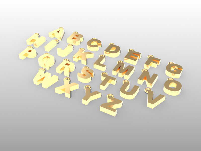 Block Initial or Letter Charms or Pendants 3D print model_2