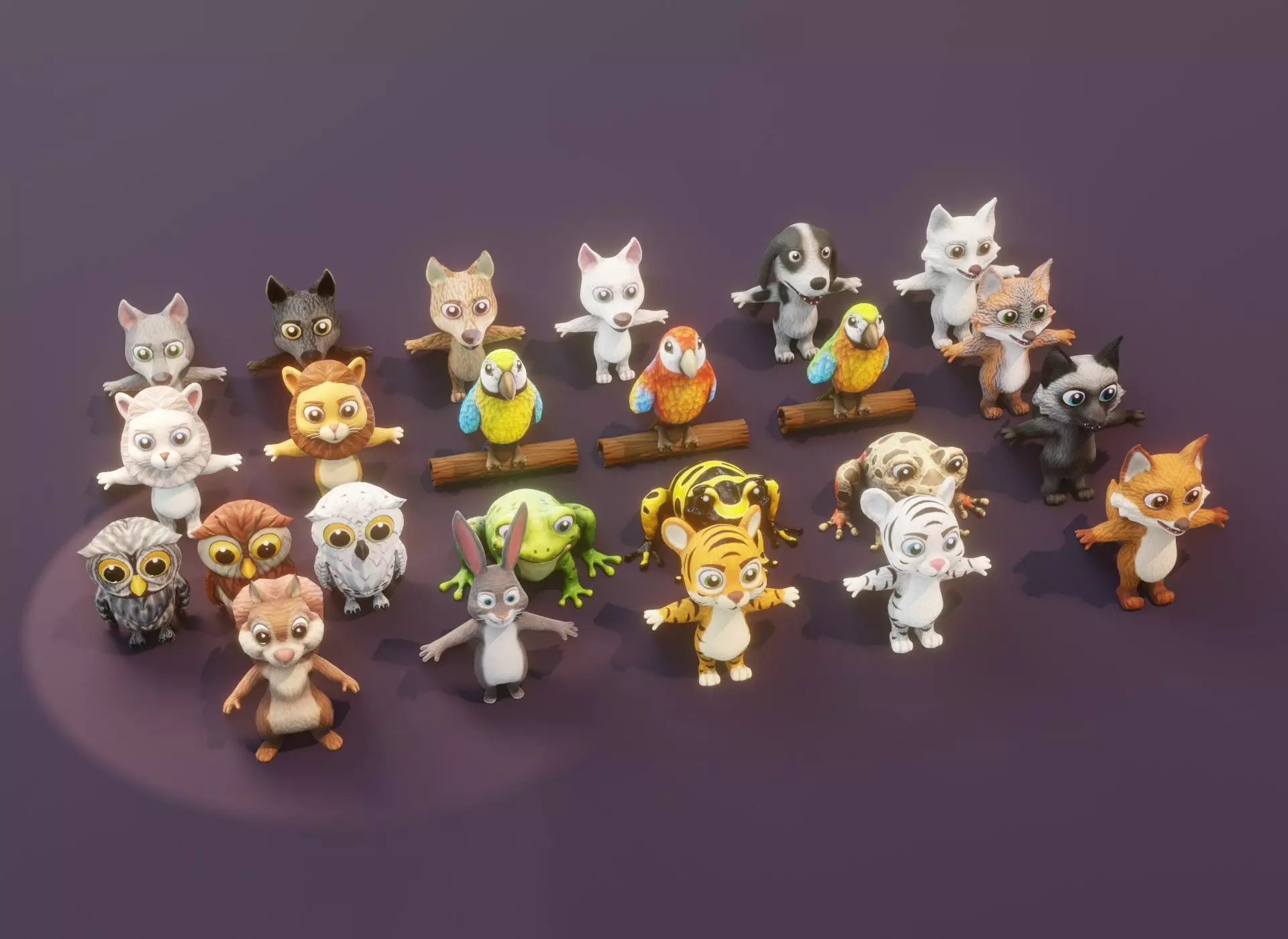 Animated Cartoon Animals Mega Pack Low-poly 3D model_0