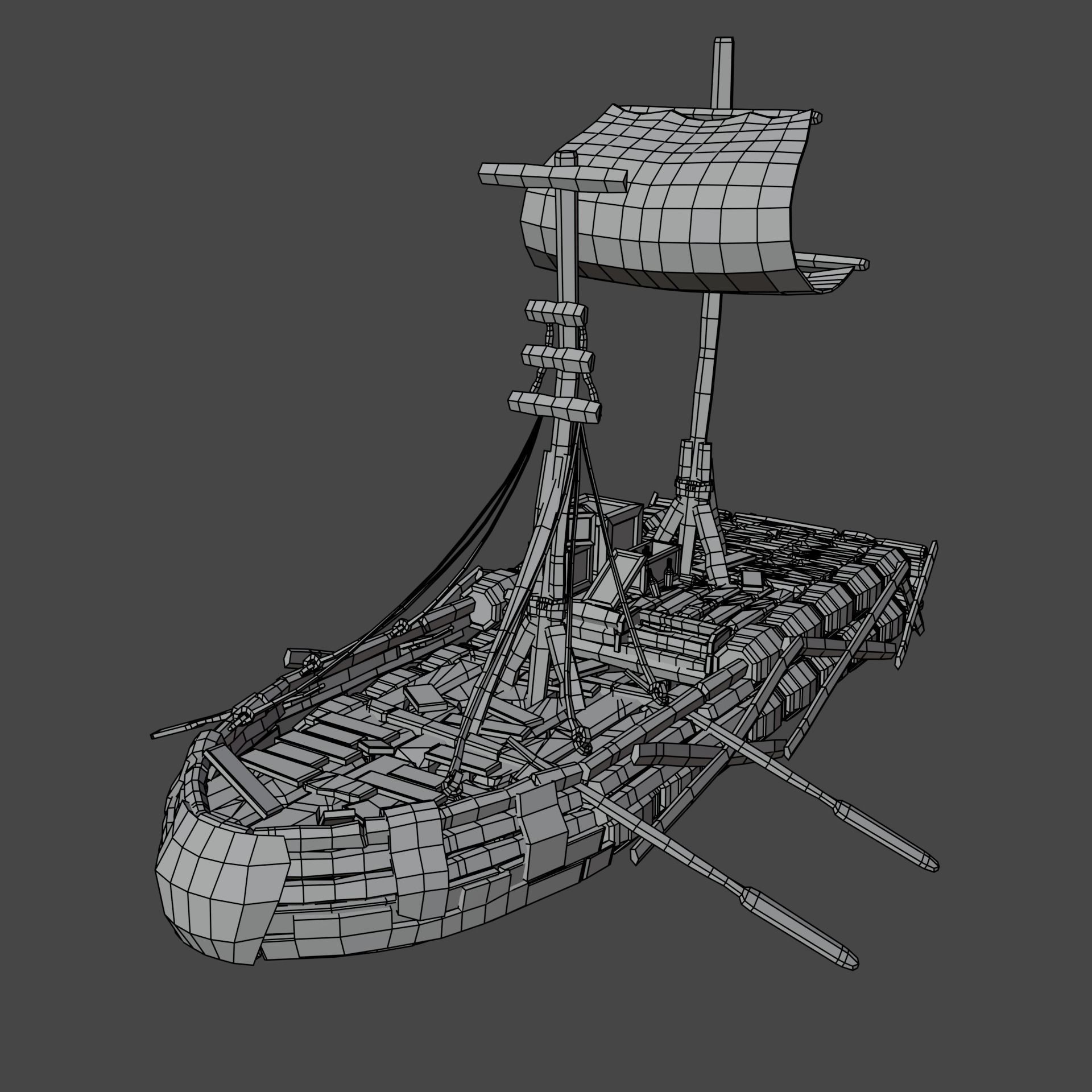 5-PIECE STYLIZED WOODEN SHIP Low-poly 3D model_36