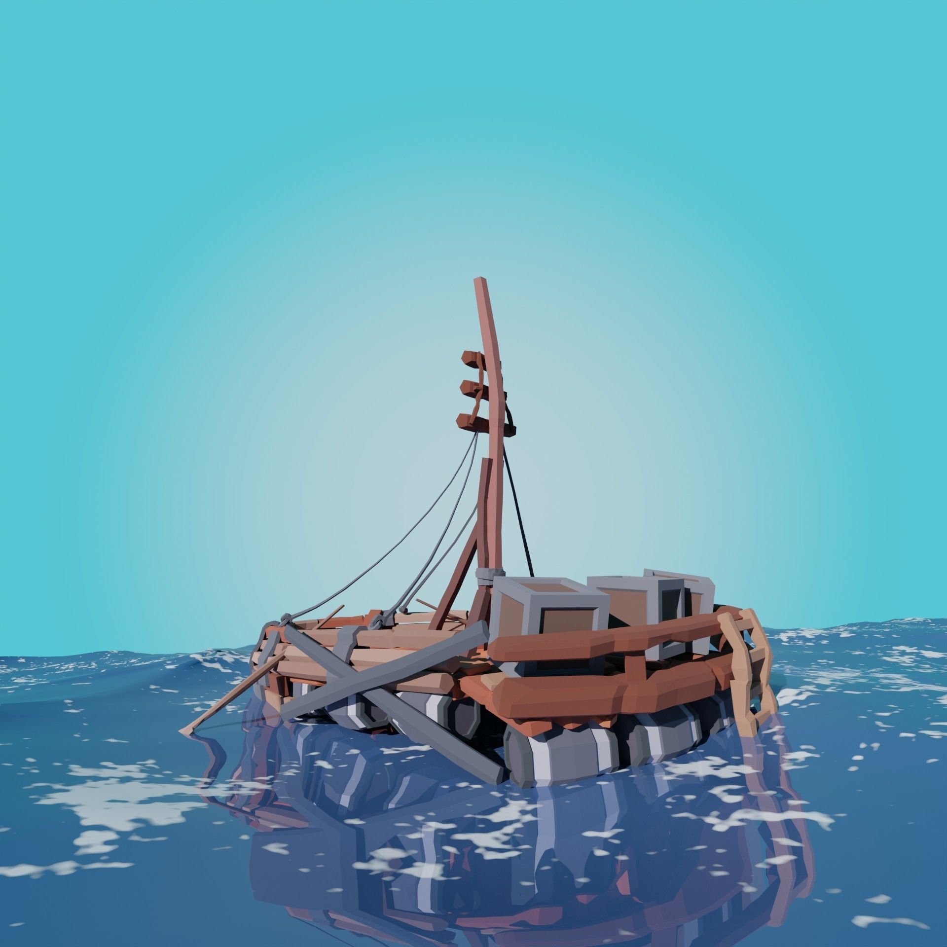 5-PIECE STYLIZED WOODEN SHIP Low-poly 3D model_15