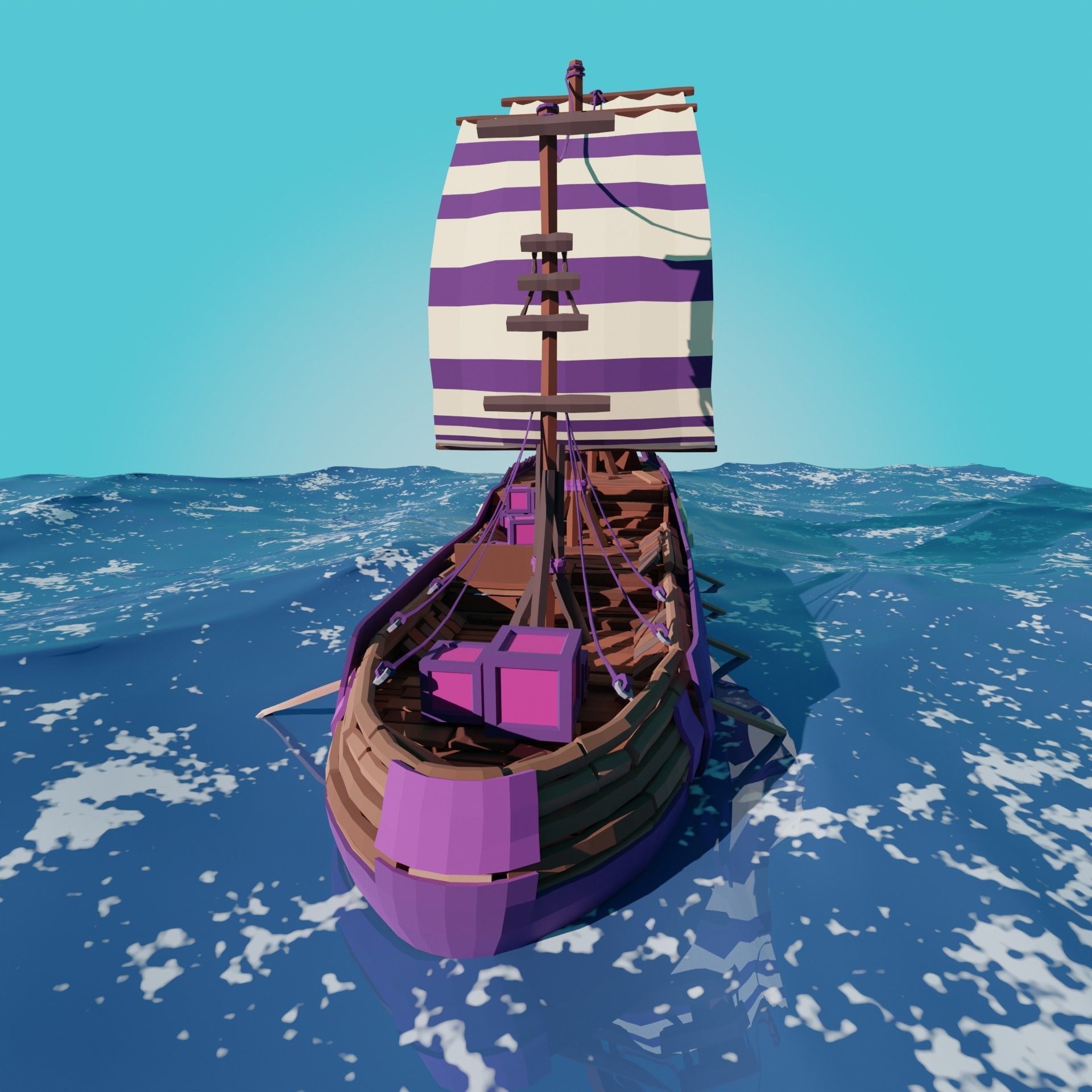 5-PIECE STYLIZED WOODEN SHIP Low-poly 3D model_52