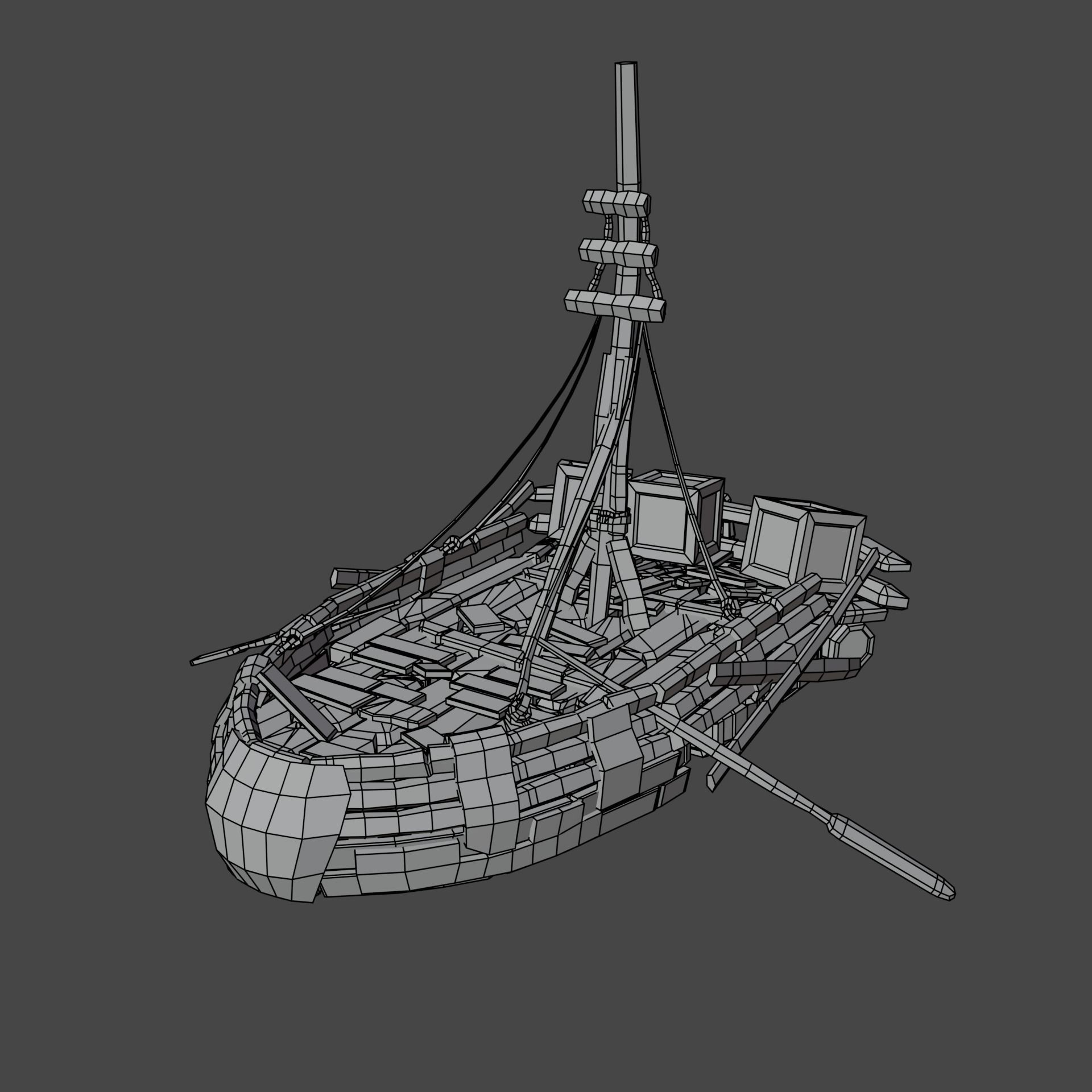 5-PIECE STYLIZED WOODEN SHIP Low-poly 3D model_24