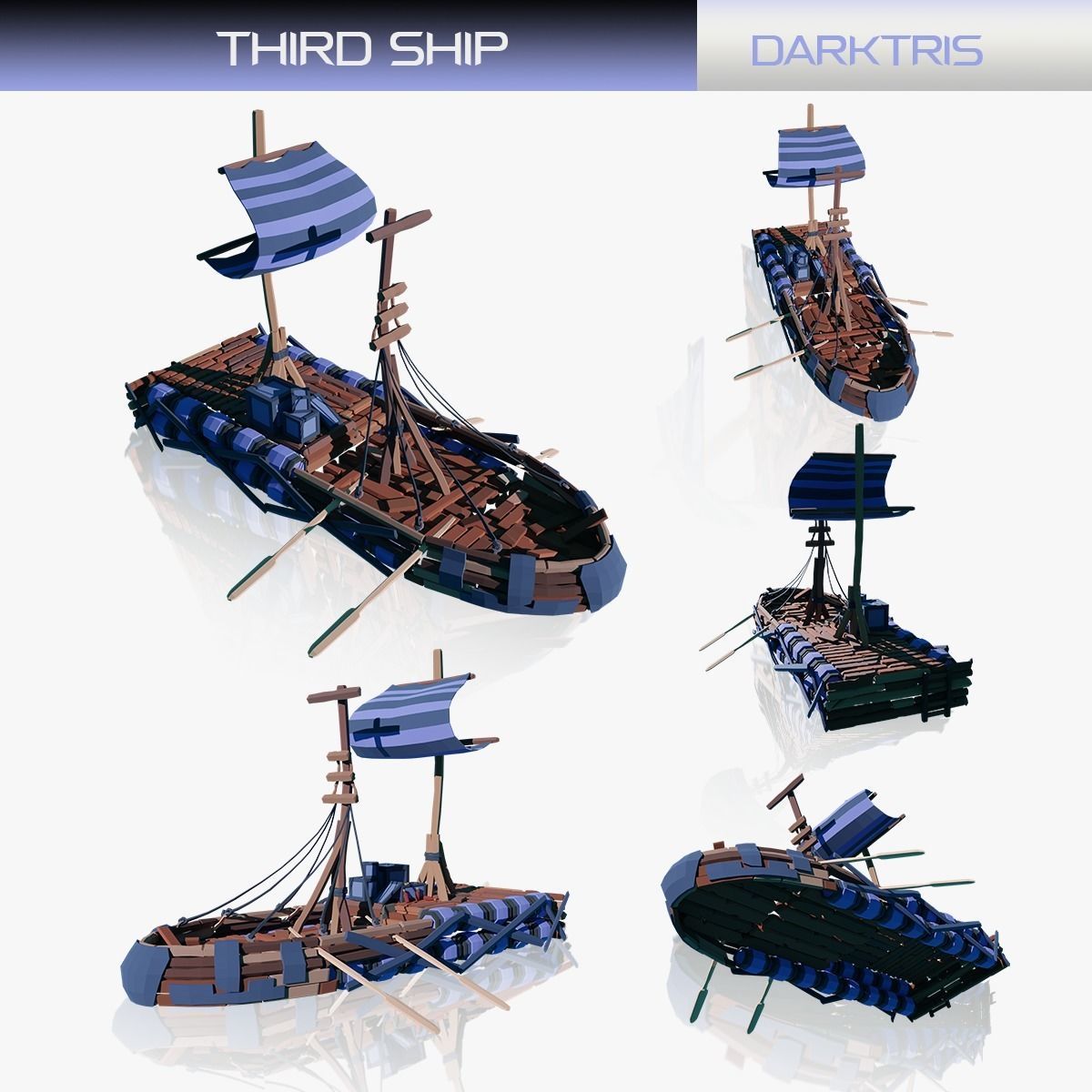 5-PIECE STYLIZED WOODEN SHIP Low-poly 3D model_25