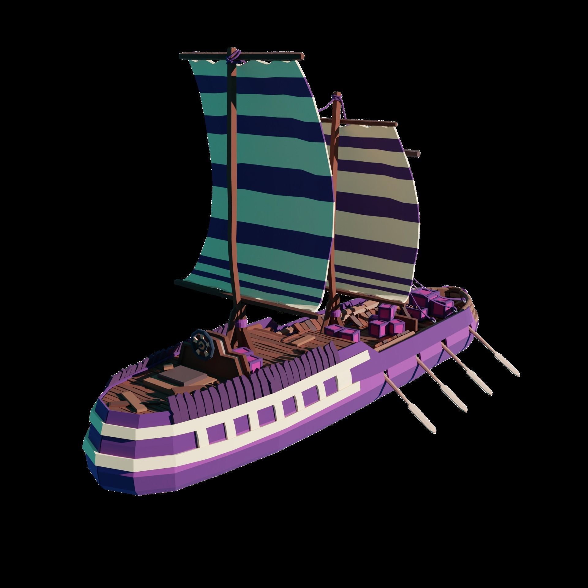 5-PIECE STYLIZED WOODEN SHIP Low-poly 3D model_59