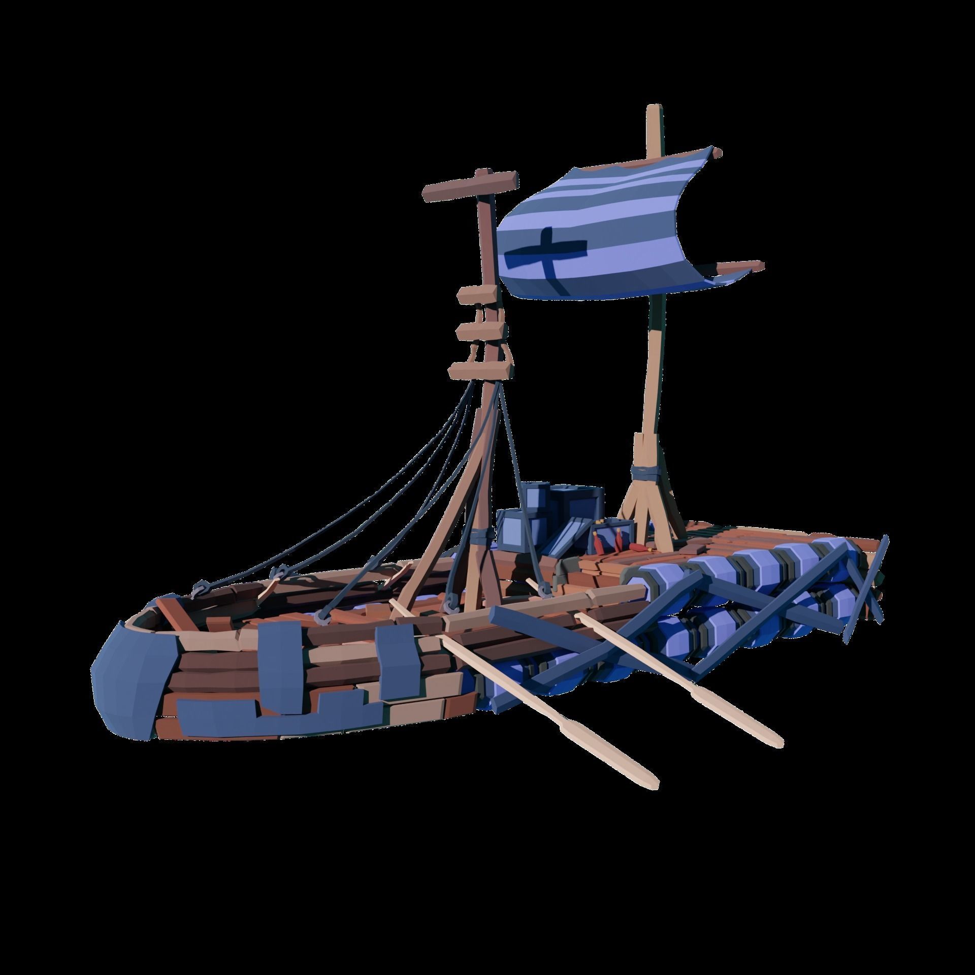 5-PIECE STYLIZED WOODEN SHIP Low-poly 3D model_33