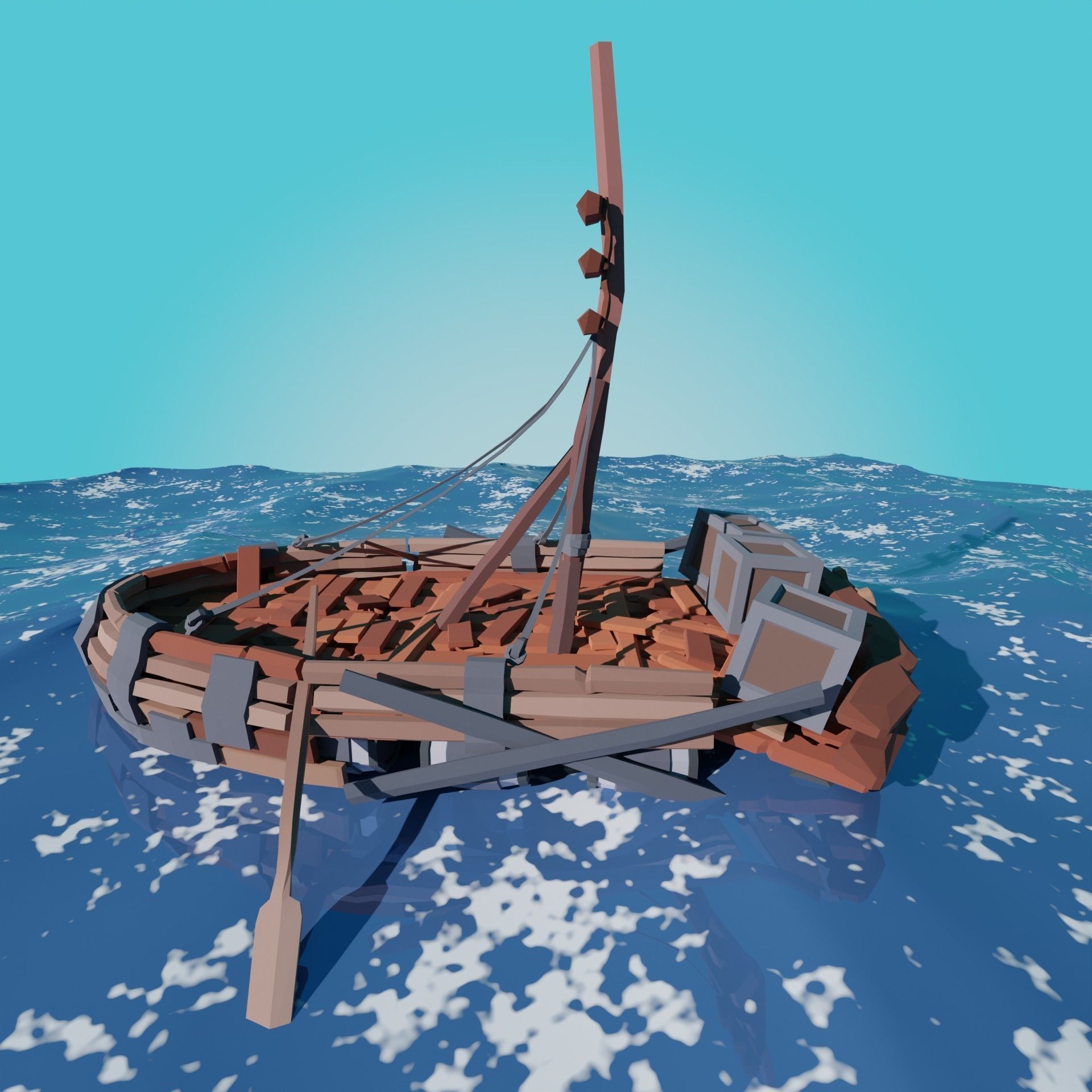 5-PIECE STYLIZED WOODEN SHIP Low-poly 3D model_12