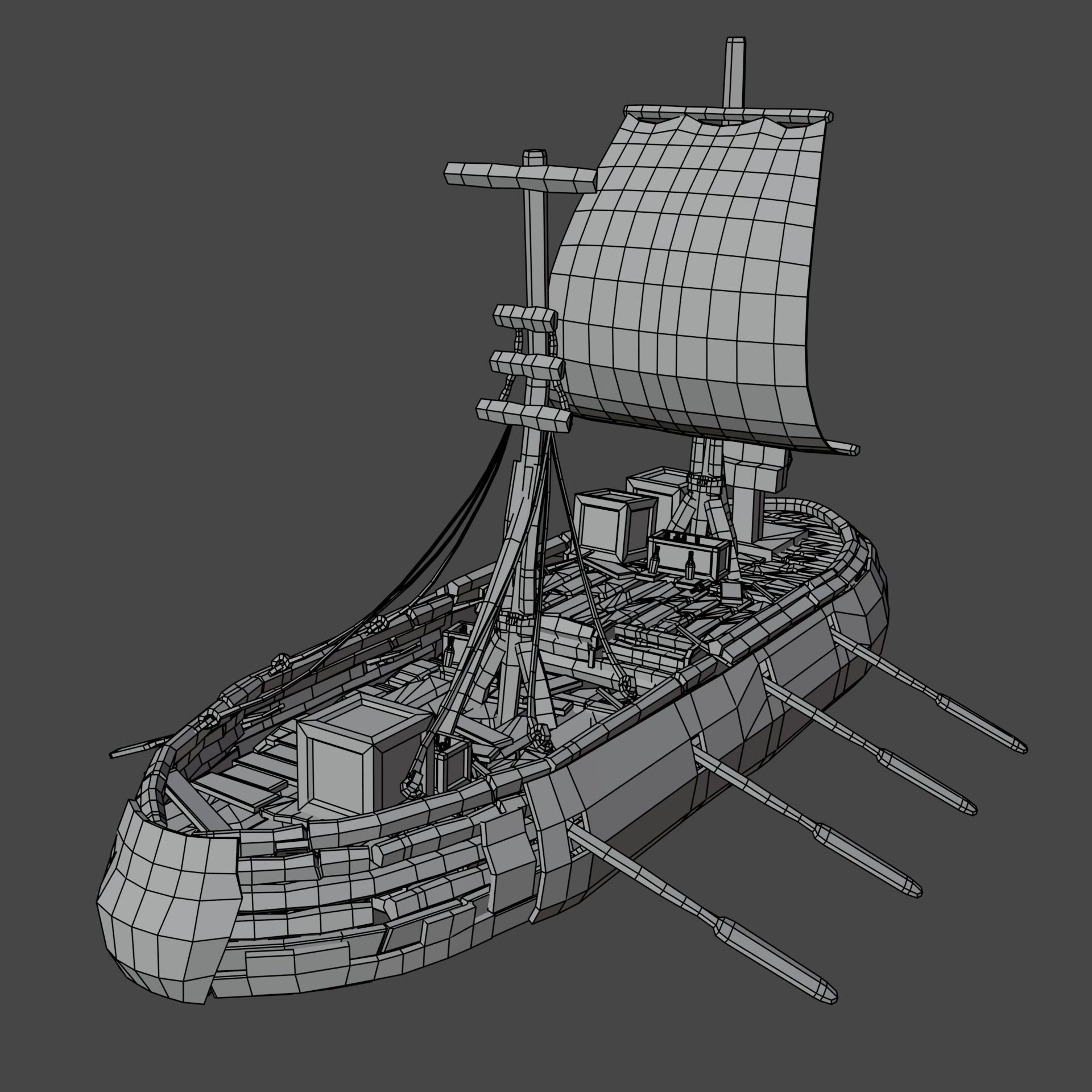 5-PIECE STYLIZED WOODEN SHIP Low-poly 3D model_48
