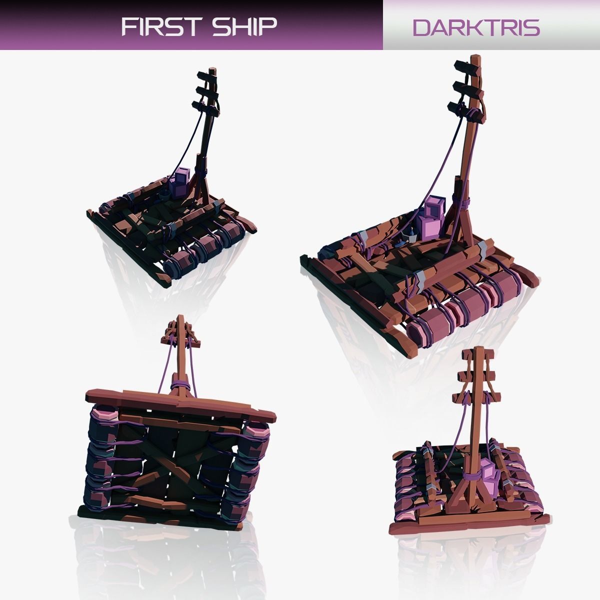 5-PIECE STYLIZED WOODEN SHIP Low-poly 3D model_1