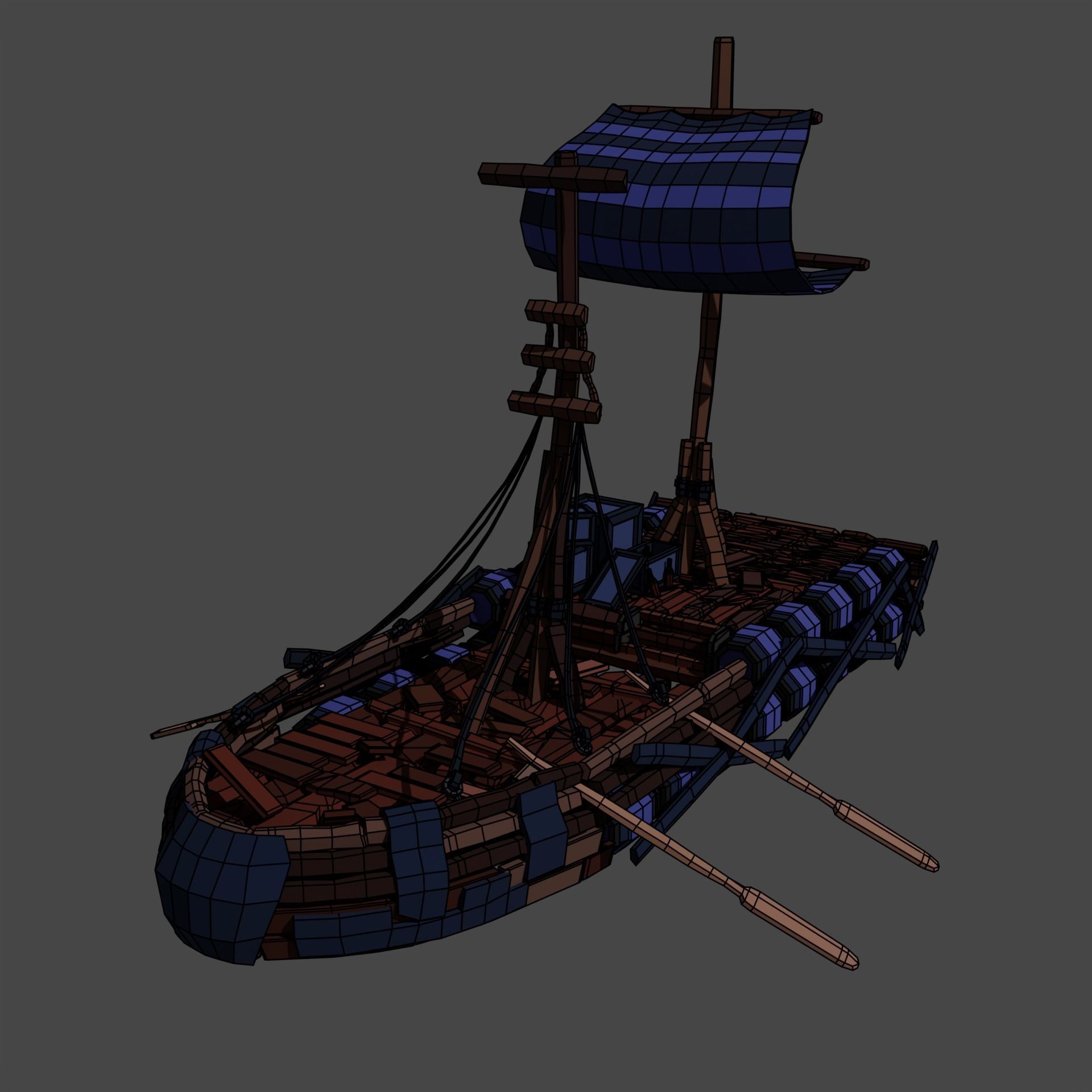 5-PIECE STYLIZED WOODEN SHIP Low-poly 3D model_35