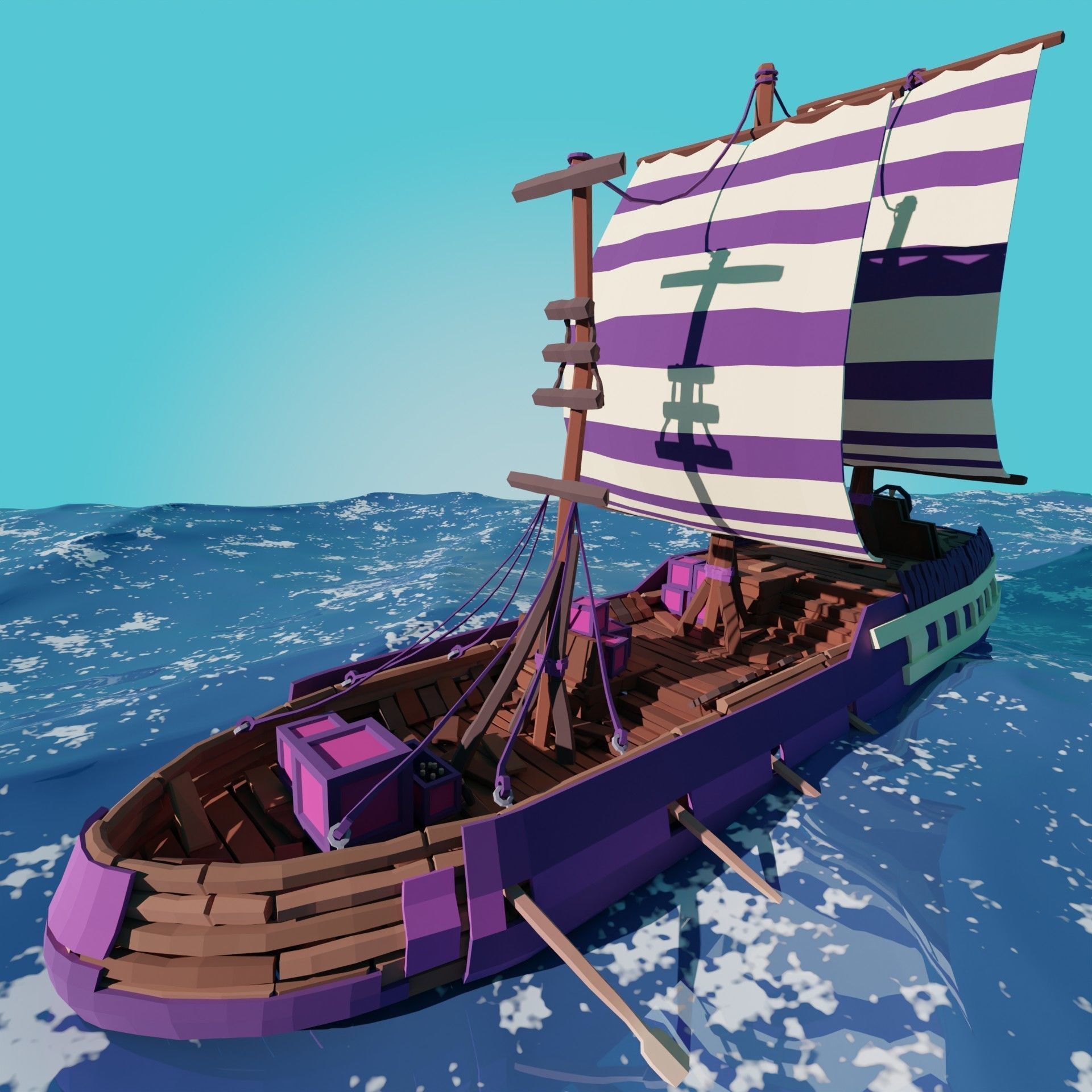 5-PIECE STYLIZED WOODEN SHIP Low-poly 3D model_53