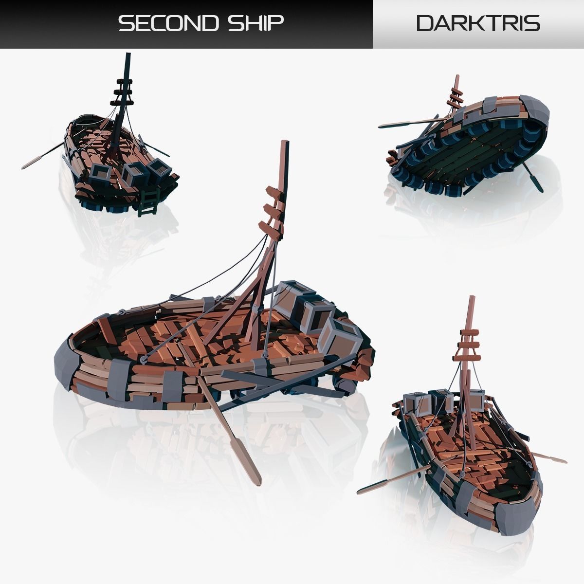 5-PIECE STYLIZED WOODEN SHIP Low-poly 3D model_11