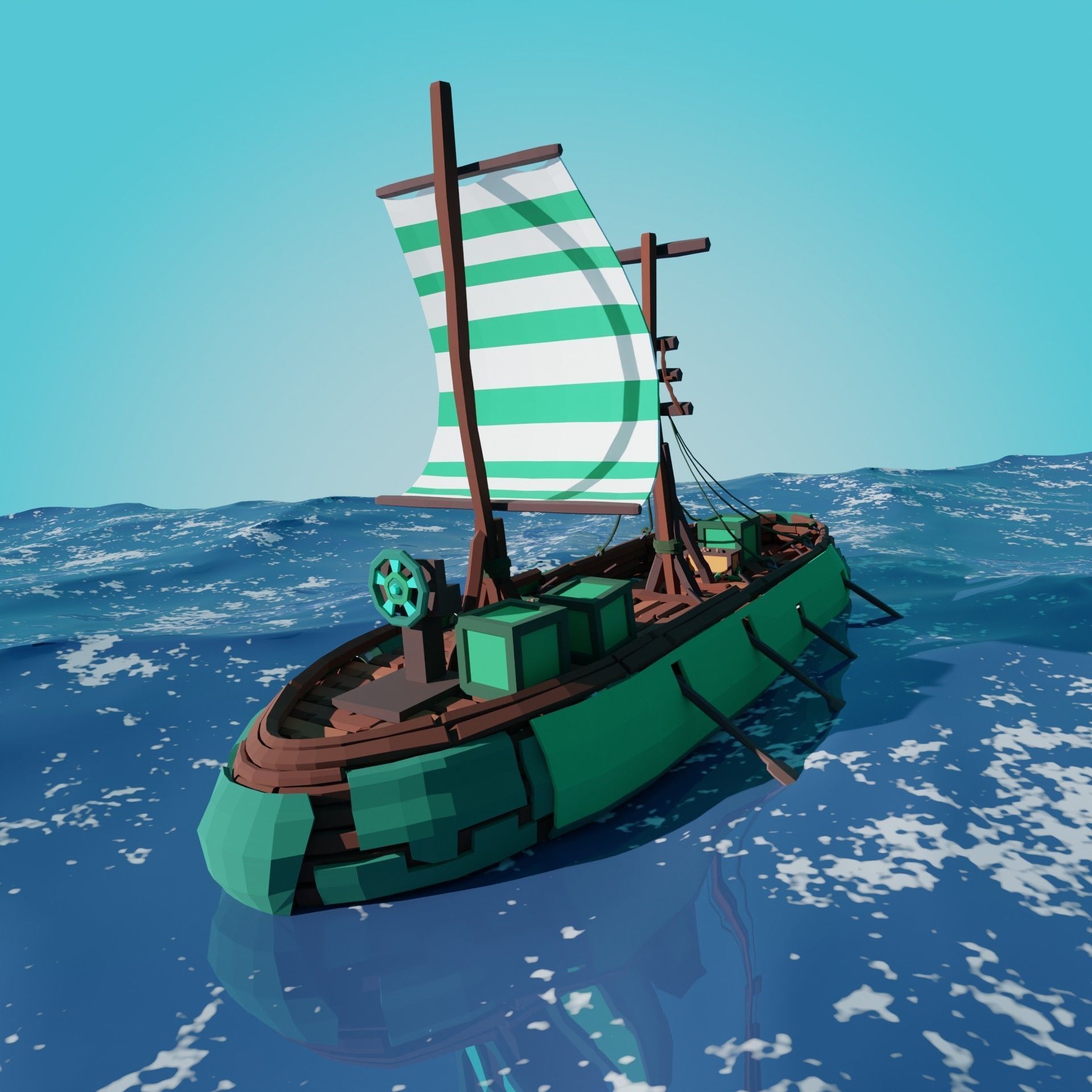 5-PIECE STYLIZED WOODEN SHIP Low-poly 3D model_38
