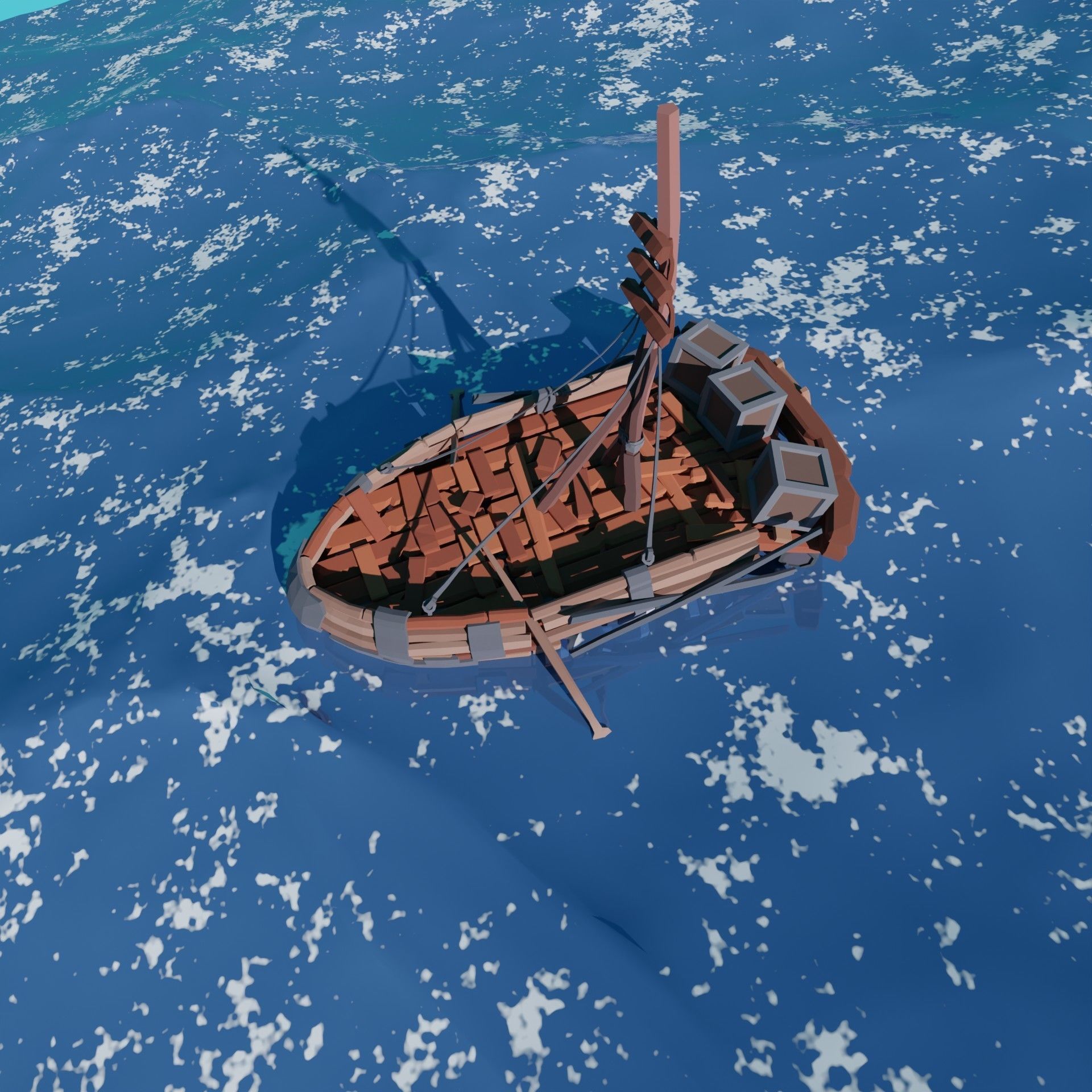 5-PIECE STYLIZED WOODEN SHIP Low-poly 3D model_16