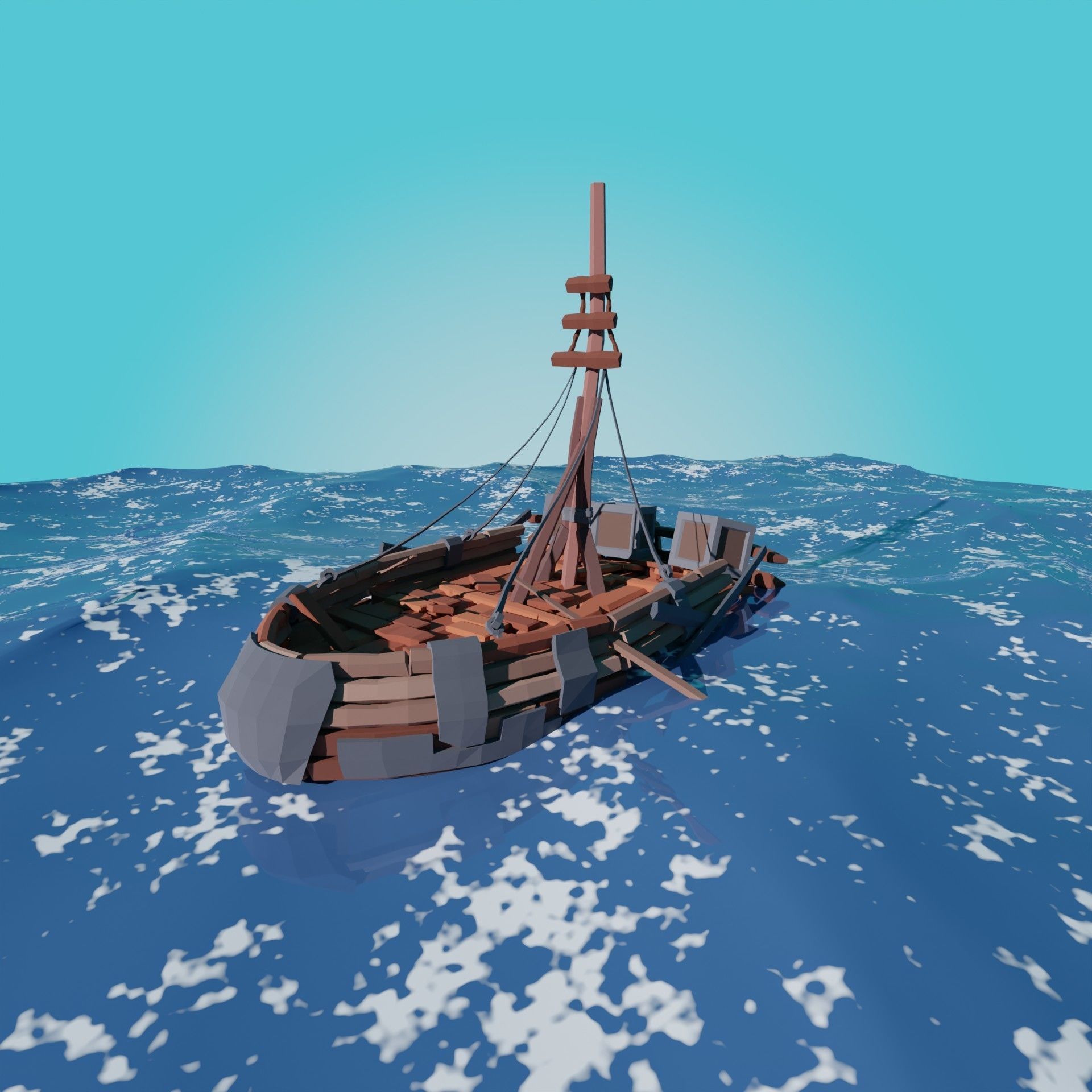 5-PIECE STYLIZED WOODEN SHIP Low-poly 3D model_13