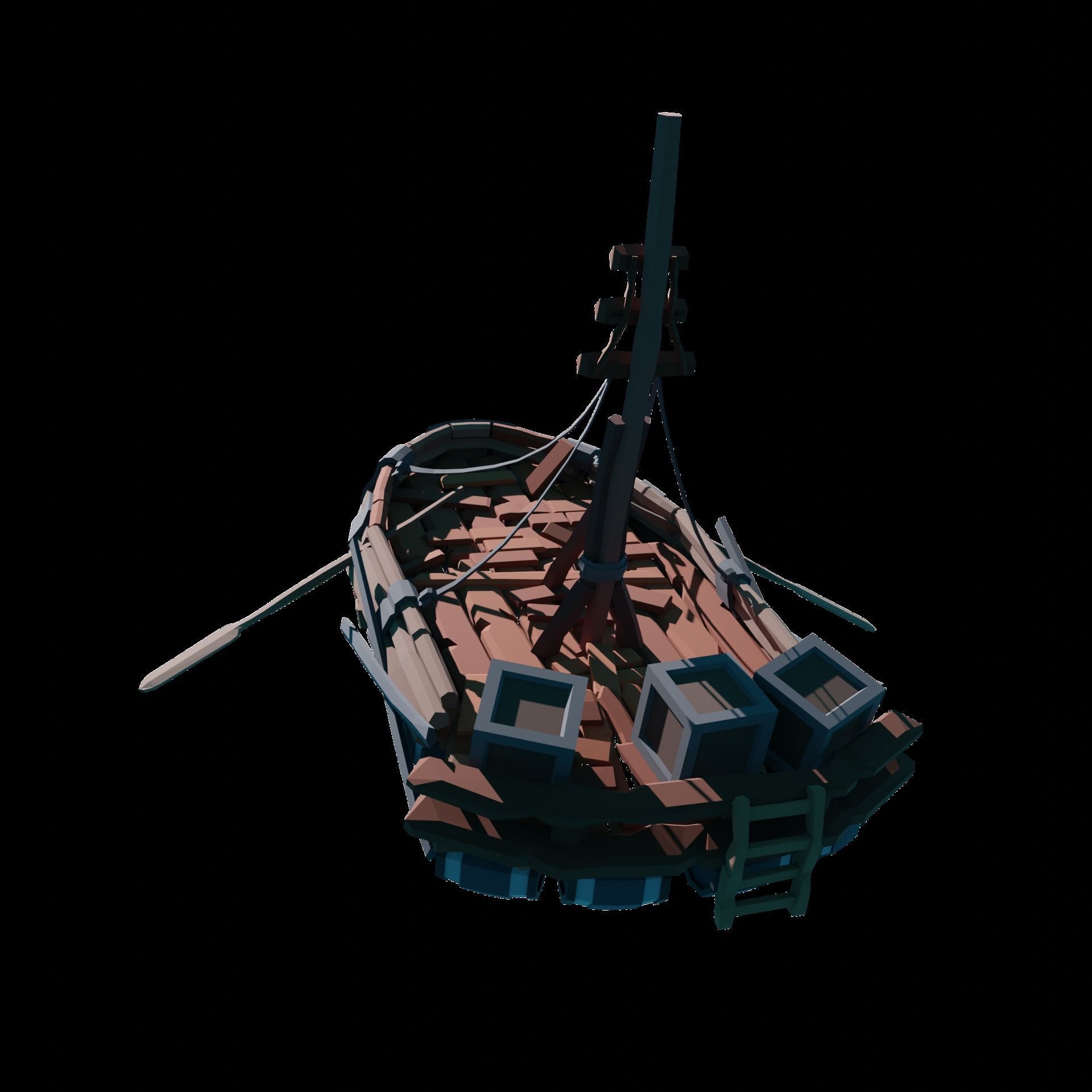 5-PIECE STYLIZED WOODEN SHIP Low-poly 3D model_18