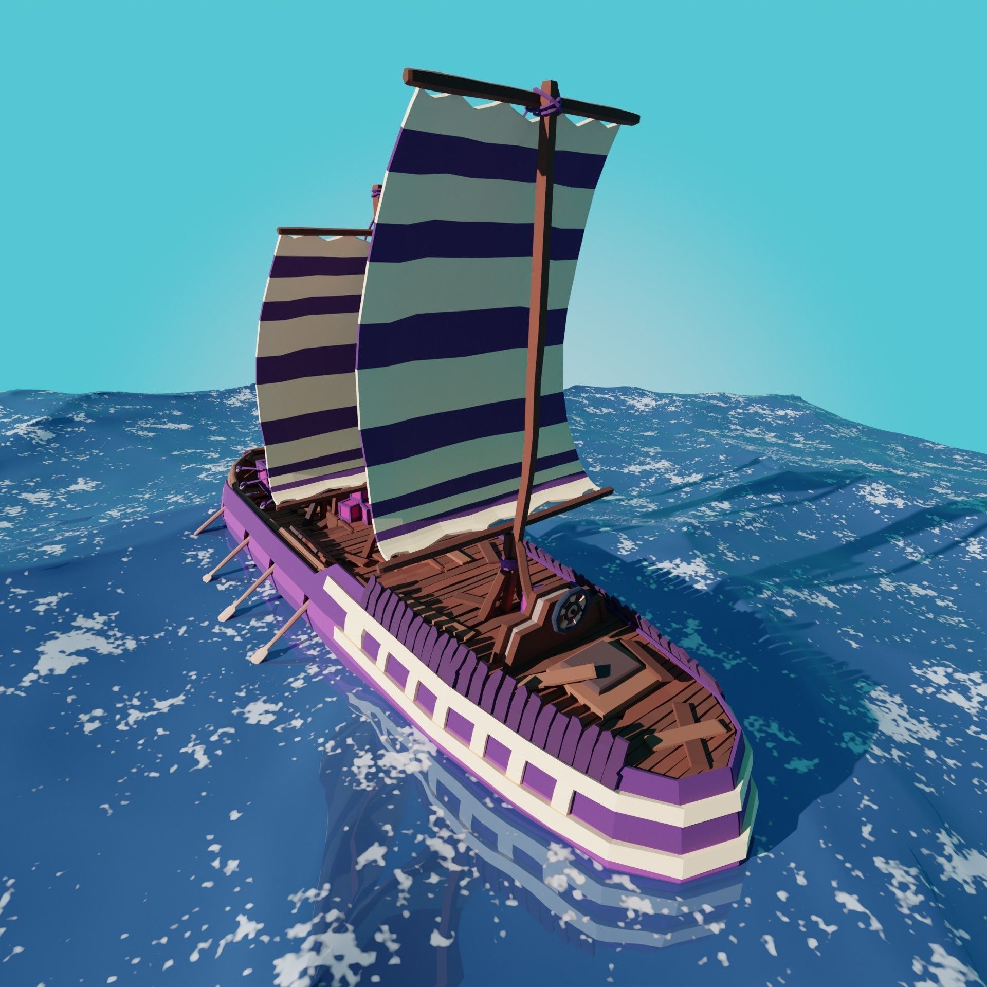 5-PIECE STYLIZED WOODEN SHIP Low-poly 3D model_54