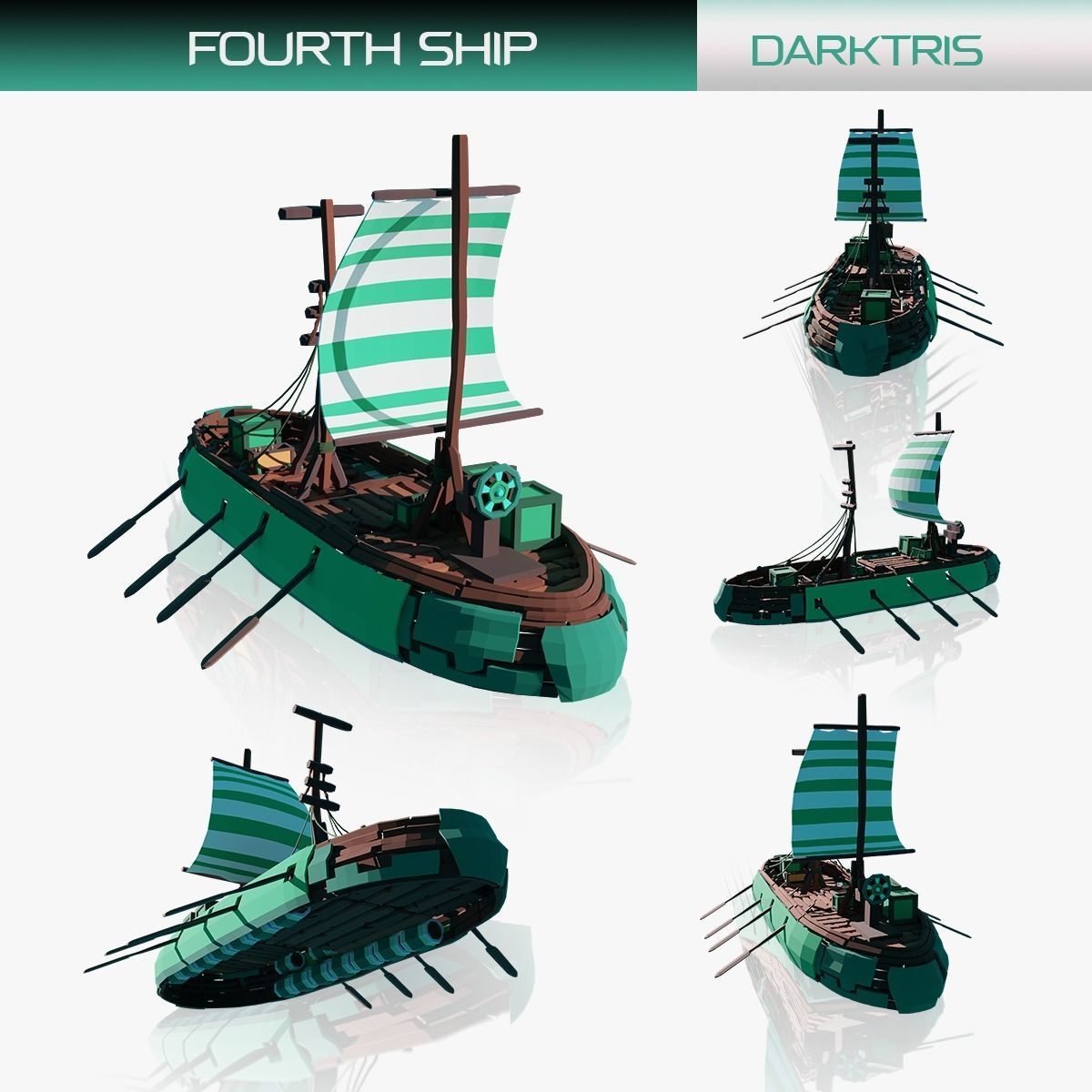 5-PIECE STYLIZED WOODEN SHIP Low-poly 3D model_37