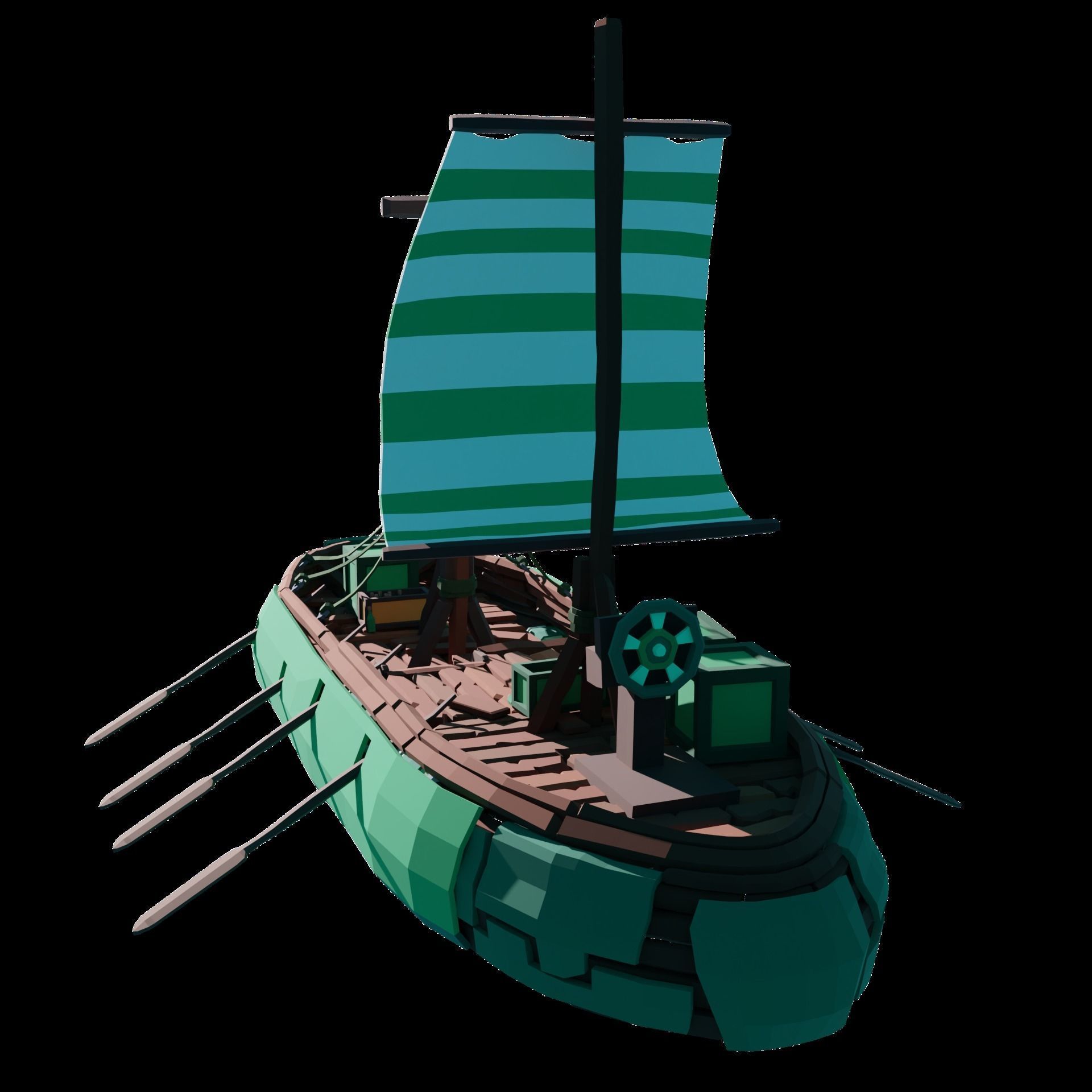 5-PIECE STYLIZED WOODEN SHIP Low-poly 3D model_46