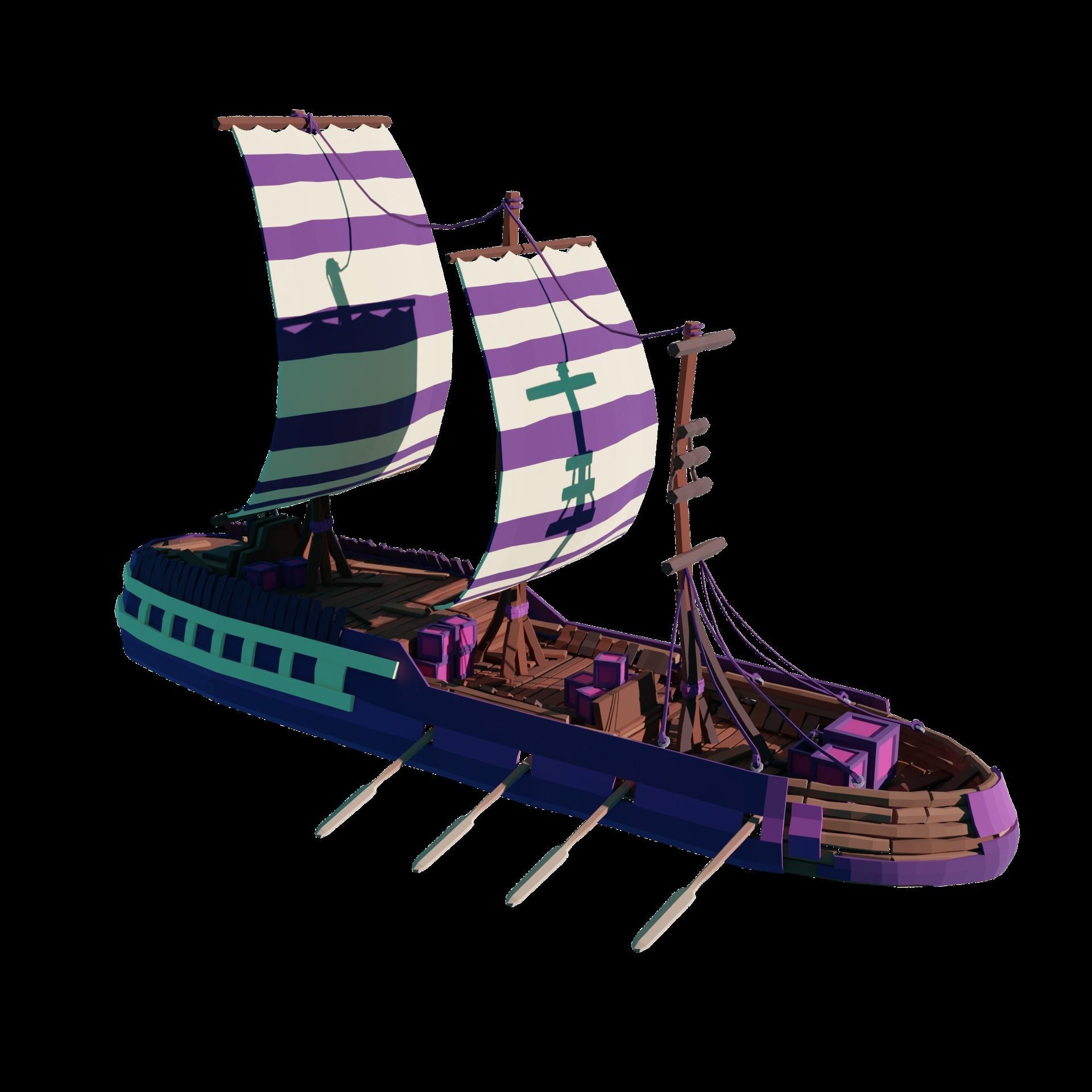 5-PIECE STYLIZED WOODEN SHIP Low-poly 3D model_56