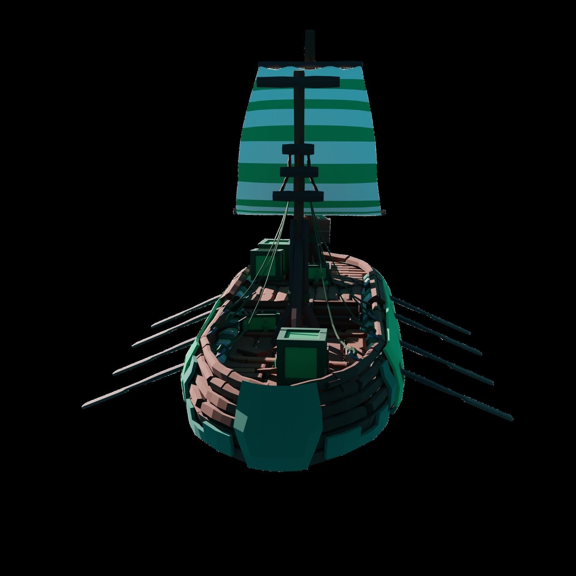 5-PIECE STYLIZED WOODEN SHIP Low-poly 3D model_43