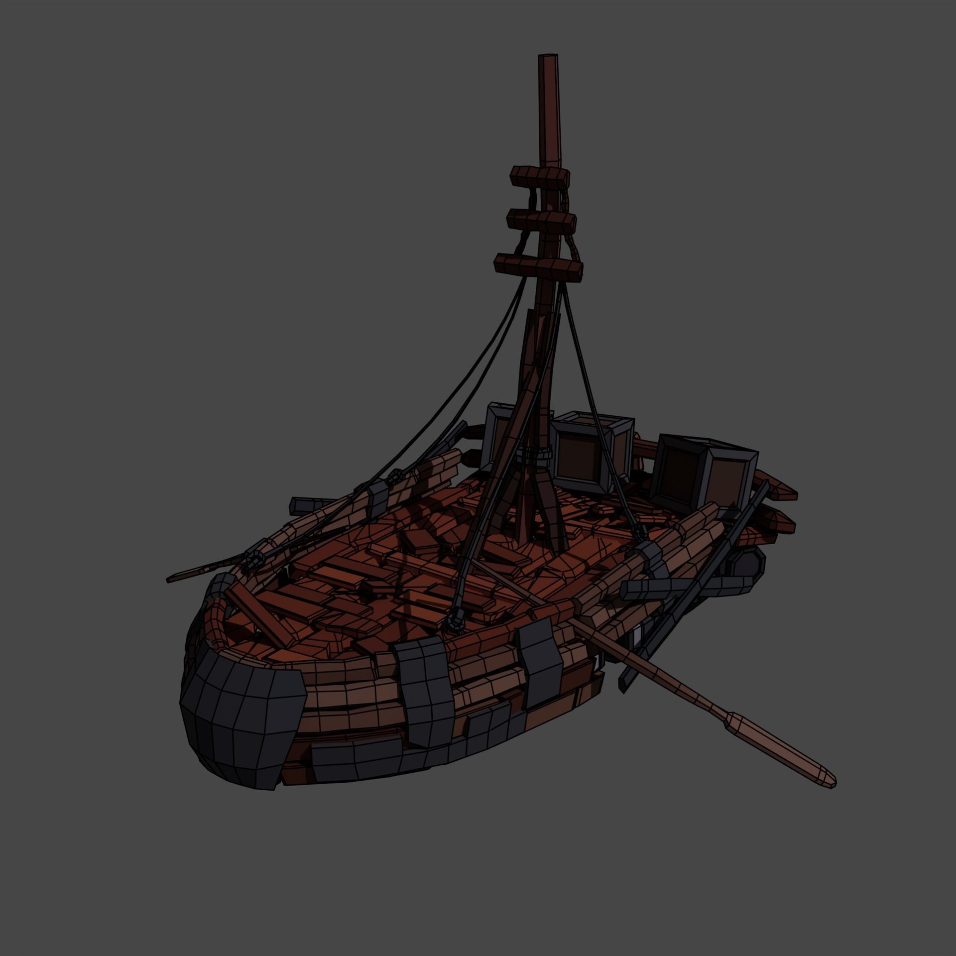5-PIECE STYLIZED WOODEN SHIP Low-poly 3D model_23