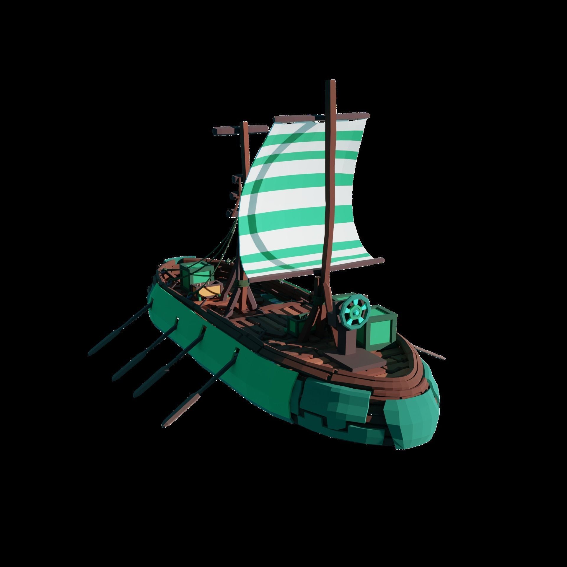 5-PIECE STYLIZED WOODEN SHIP Low-poly 3D model_44