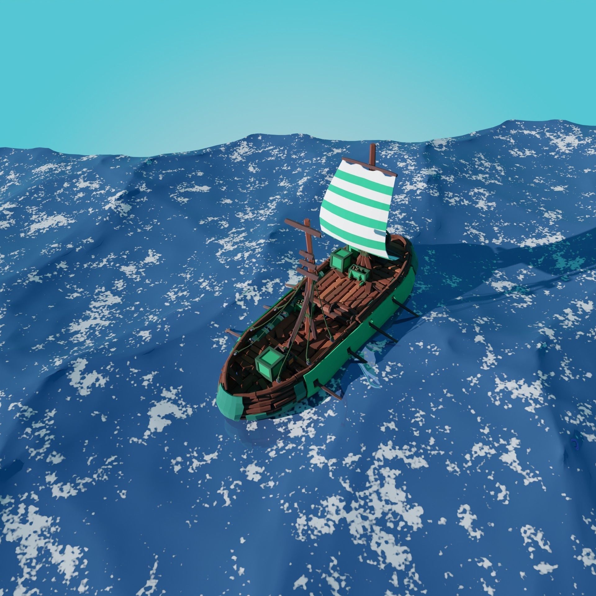 5-PIECE STYLIZED WOODEN SHIP Low-poly 3D model_39