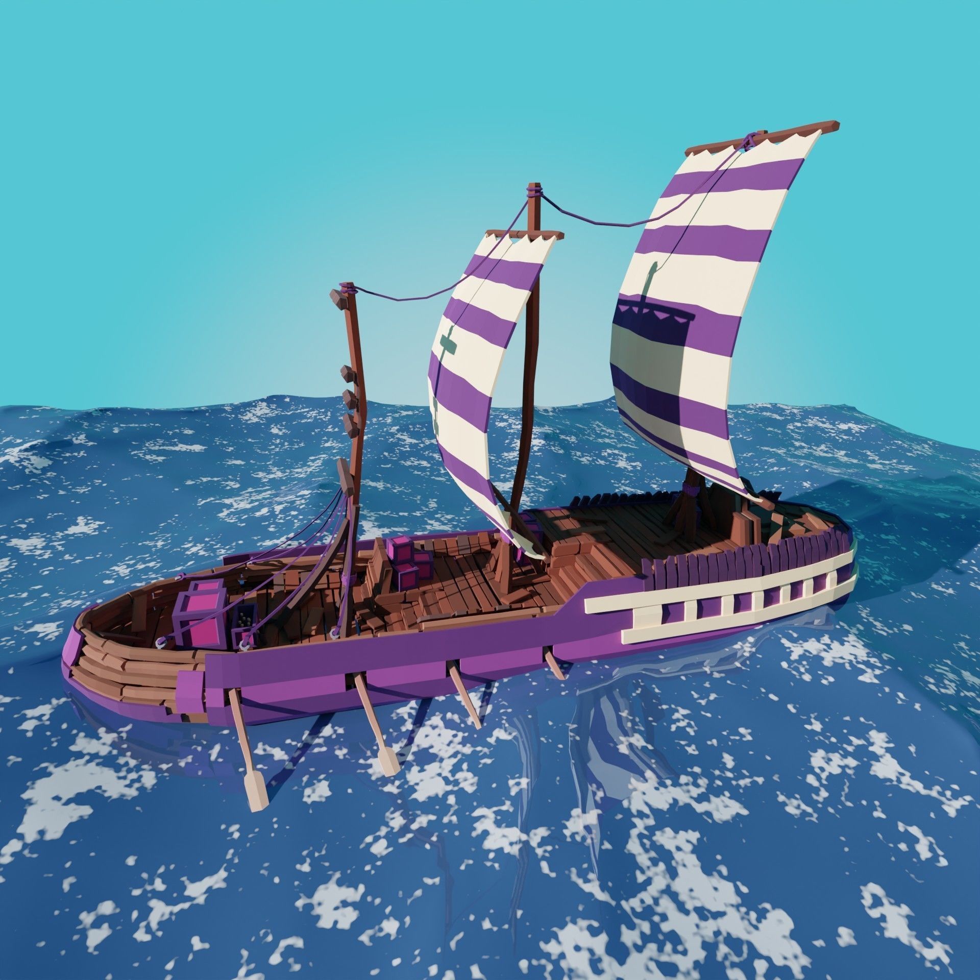 5-PIECE STYLIZED WOODEN SHIP Low-poly 3D model_50