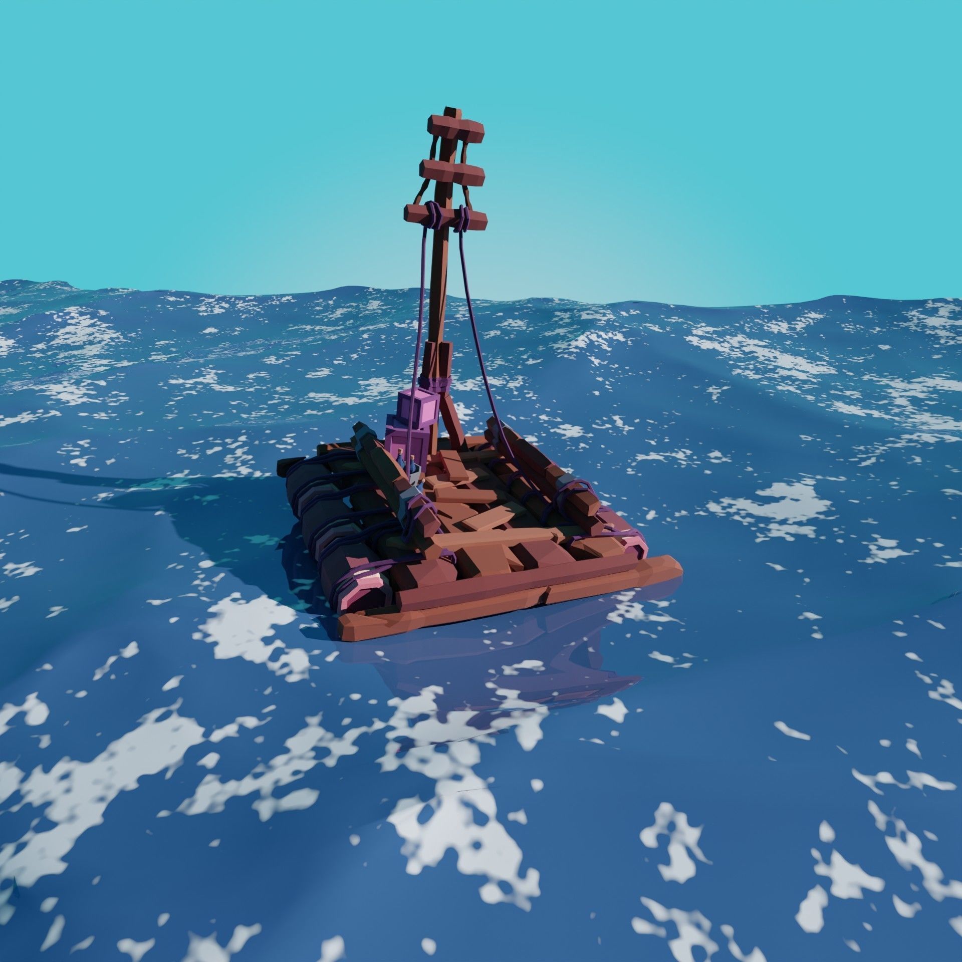 5-PIECE STYLIZED WOODEN SHIP Low-poly 3D model_2