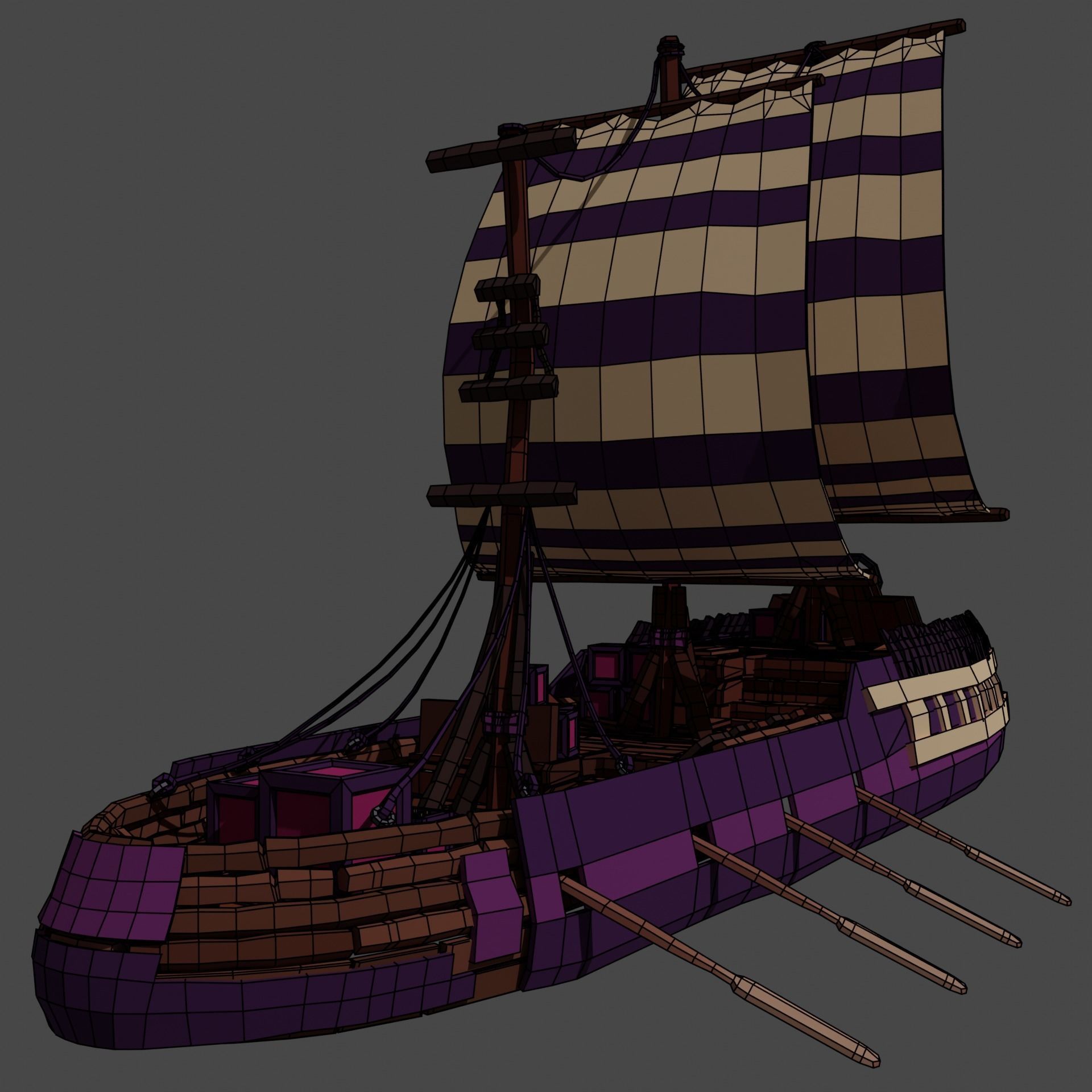 5-PIECE STYLIZED WOODEN SHIP Low-poly 3D model_60