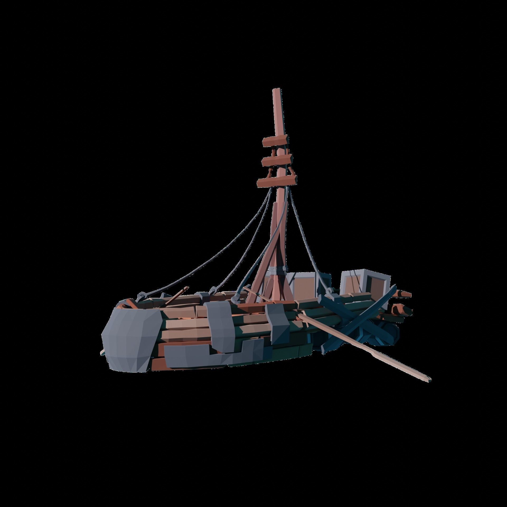 5-PIECE STYLIZED WOODEN SHIP Low-poly 3D model_19