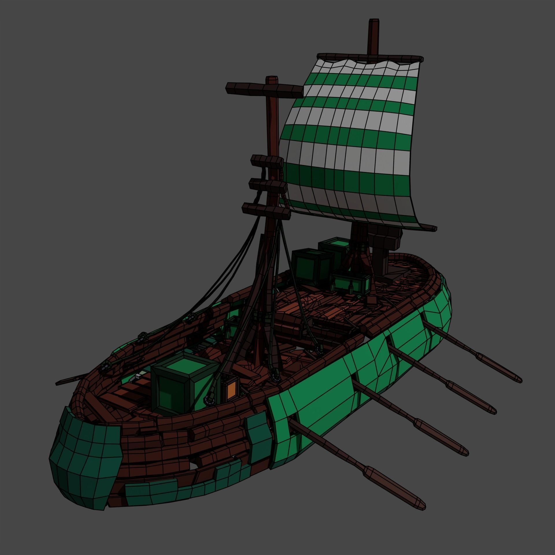 5-PIECE STYLIZED WOODEN SHIP Low-poly 3D model_47