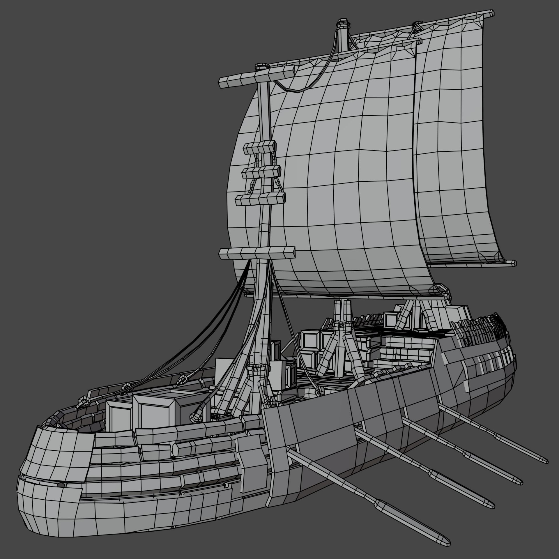 5-PIECE STYLIZED WOODEN SHIP Low-poly 3D model_61