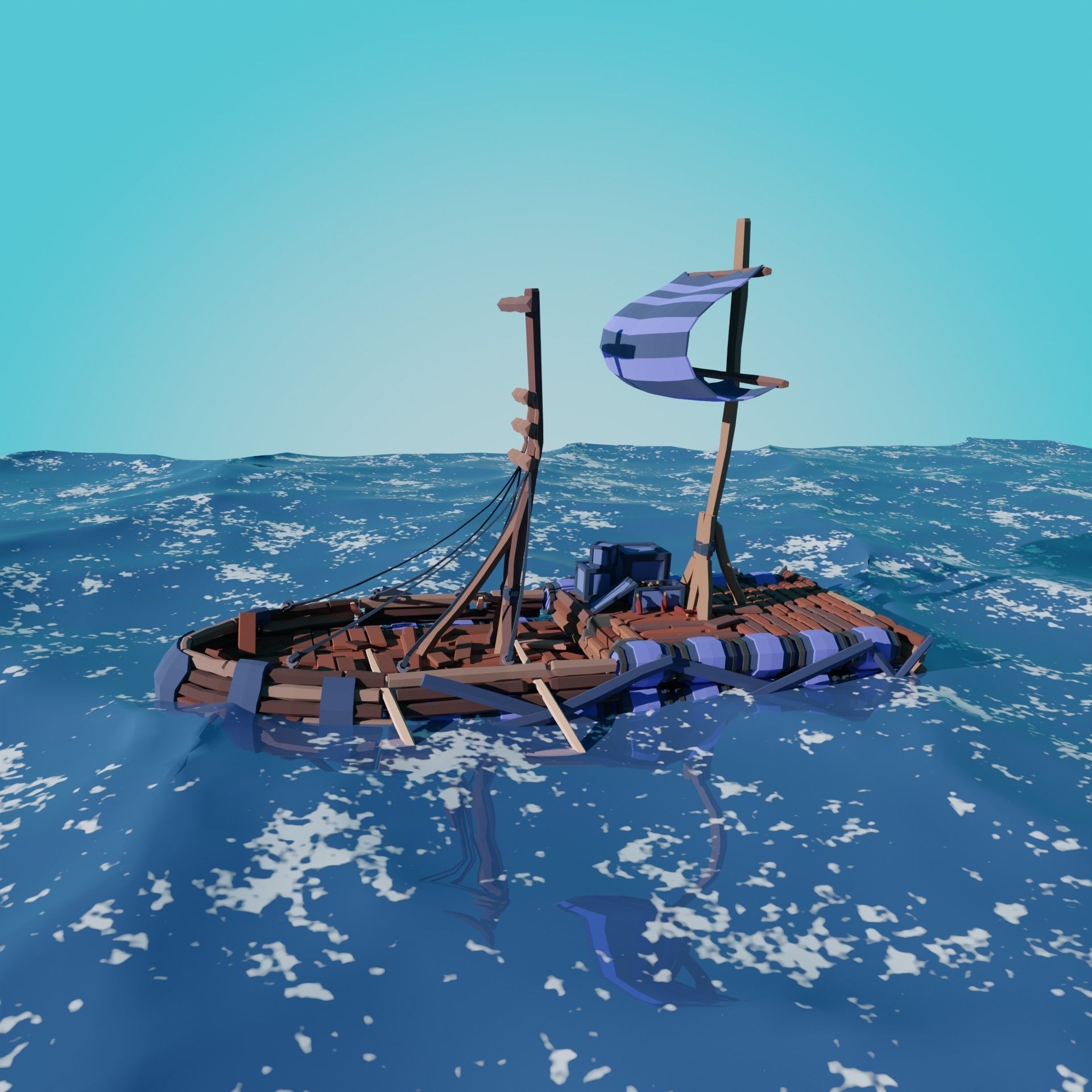 5-PIECE STYLIZED WOODEN SHIP Low-poly 3D model_27