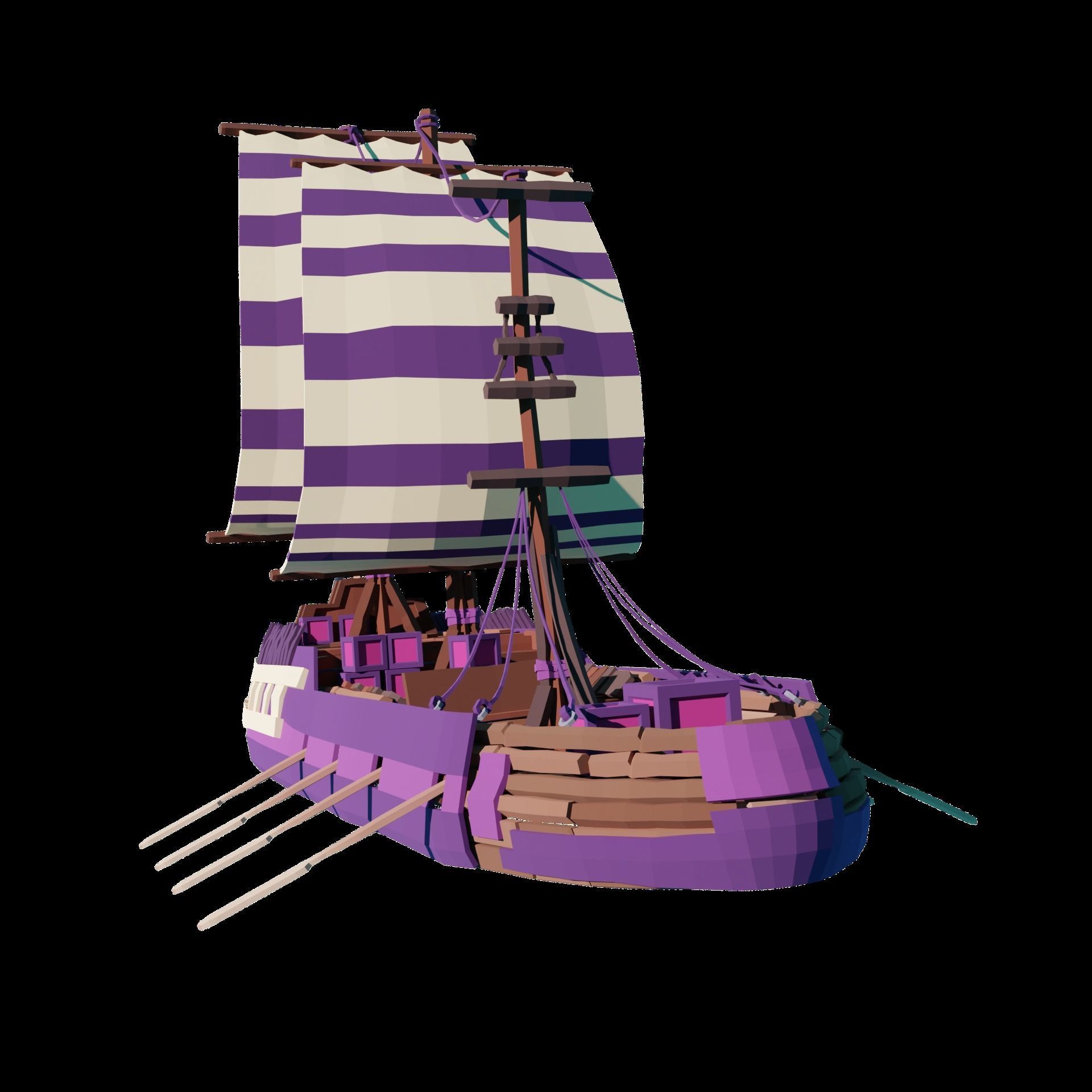 5-PIECE STYLIZED WOODEN SHIP Low-poly 3D model_58