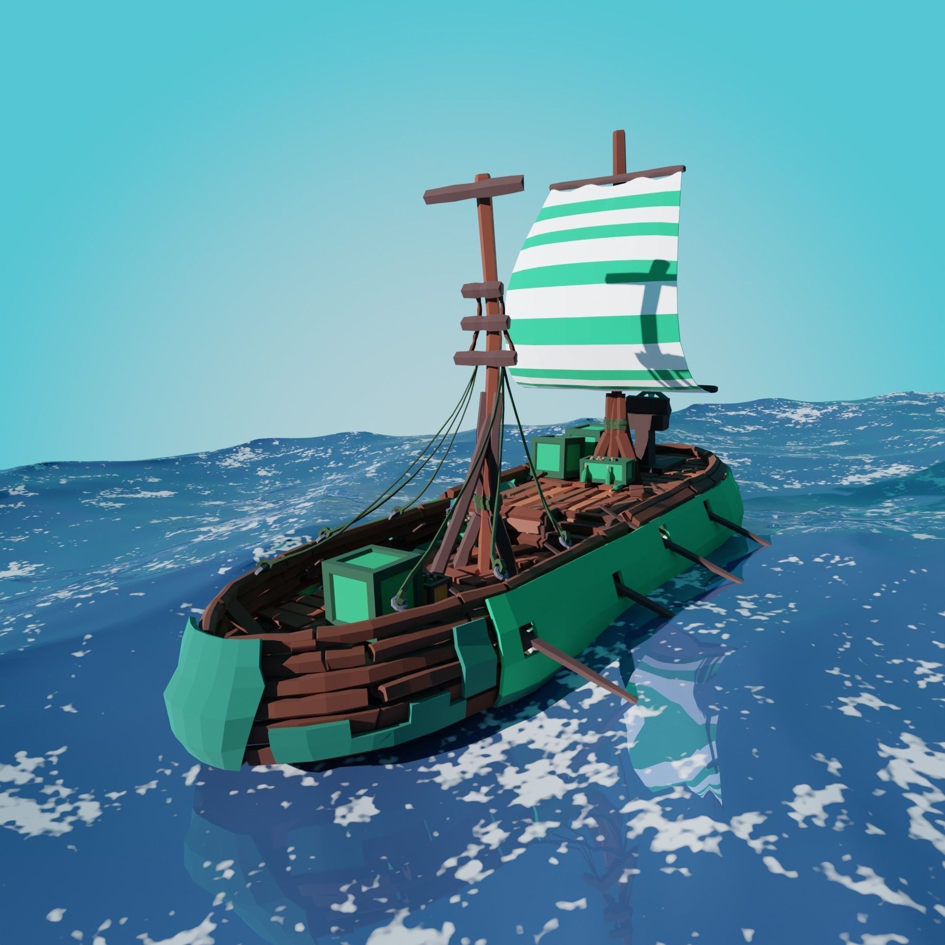 5-PIECE STYLIZED WOODEN SHIP Low-poly 3D model_41