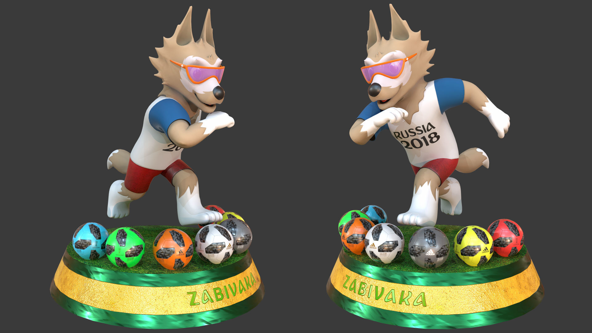 Zabivaka and telstar adidas world cup 2018 3D model animated rigged ...